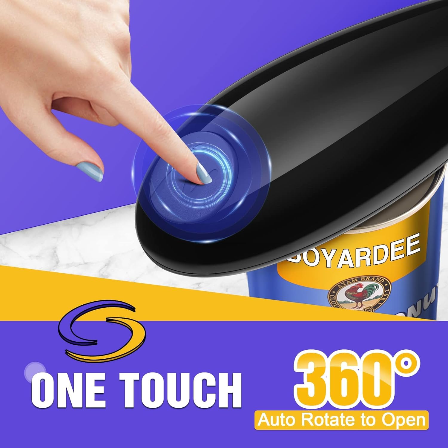 One Touch Electric Can Opener - Battery Powered Kitchen Gadget for Easy Opening Any Size Can with Smooth Edge - Ideal for Seniors & Arthritis Sufferers - Perfect for Home, Camping & Emergency Preparedness