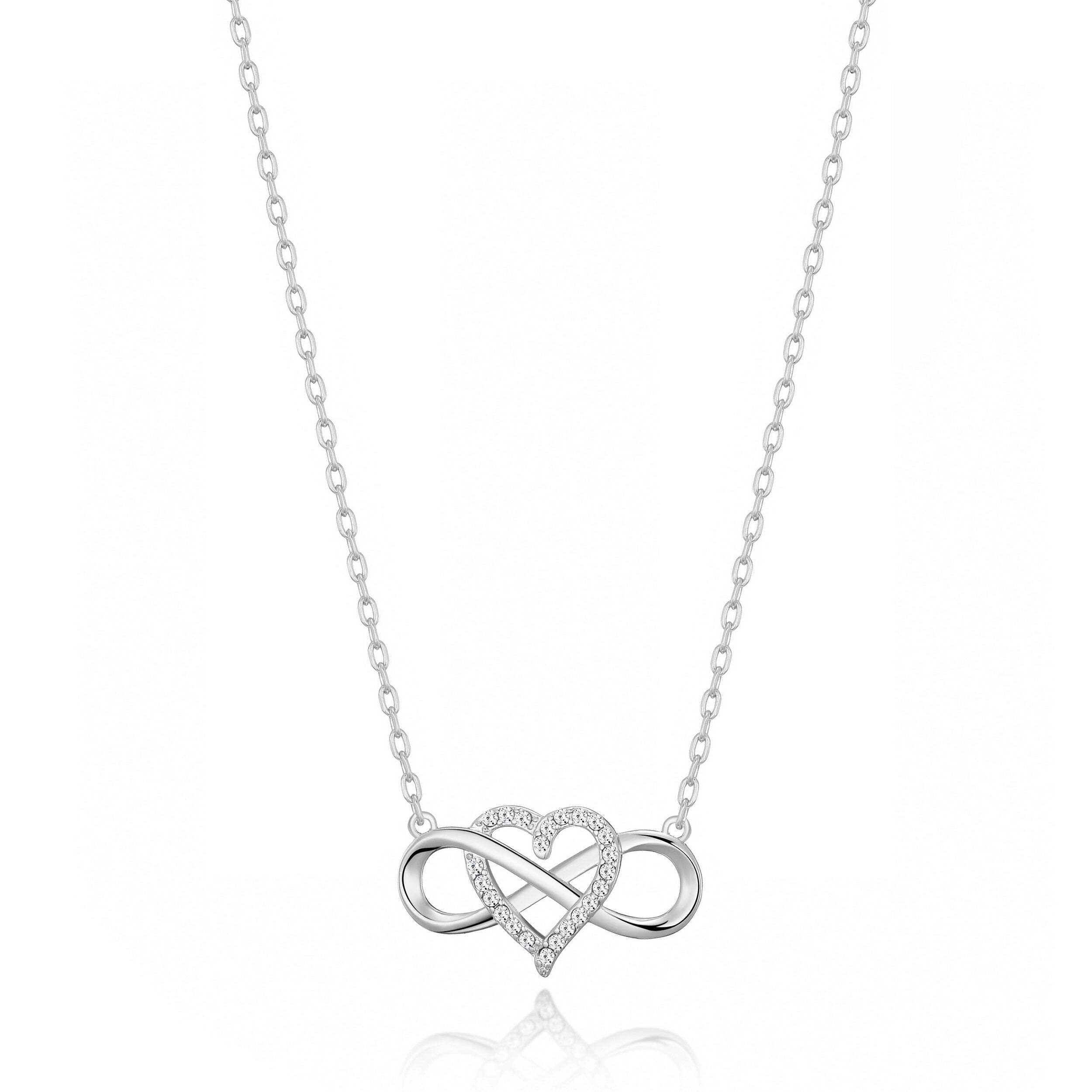 Silver Plated Infinity Heart Necklace with Zirconia Crystals - Romantic Gift for Her