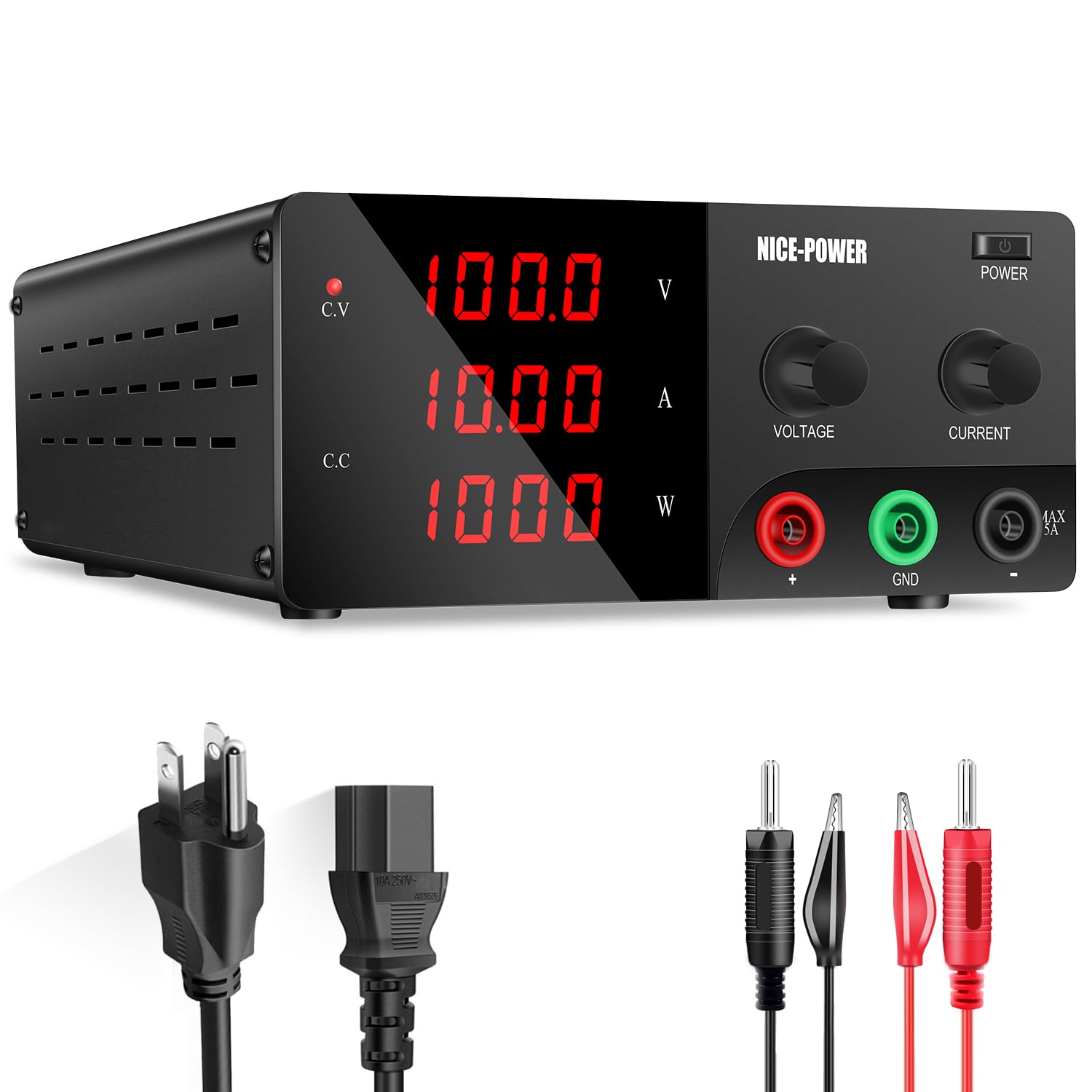 NICE-POWER 100V 10A 1000W Variable DC Power Supply - Adjustable Switching Voltage Regulator with Encoder & Intelligent Cooling Fan - High Power Benchtop Laboratory Power Supply for Electronics Testing, DIY Projects & Industrial Applications