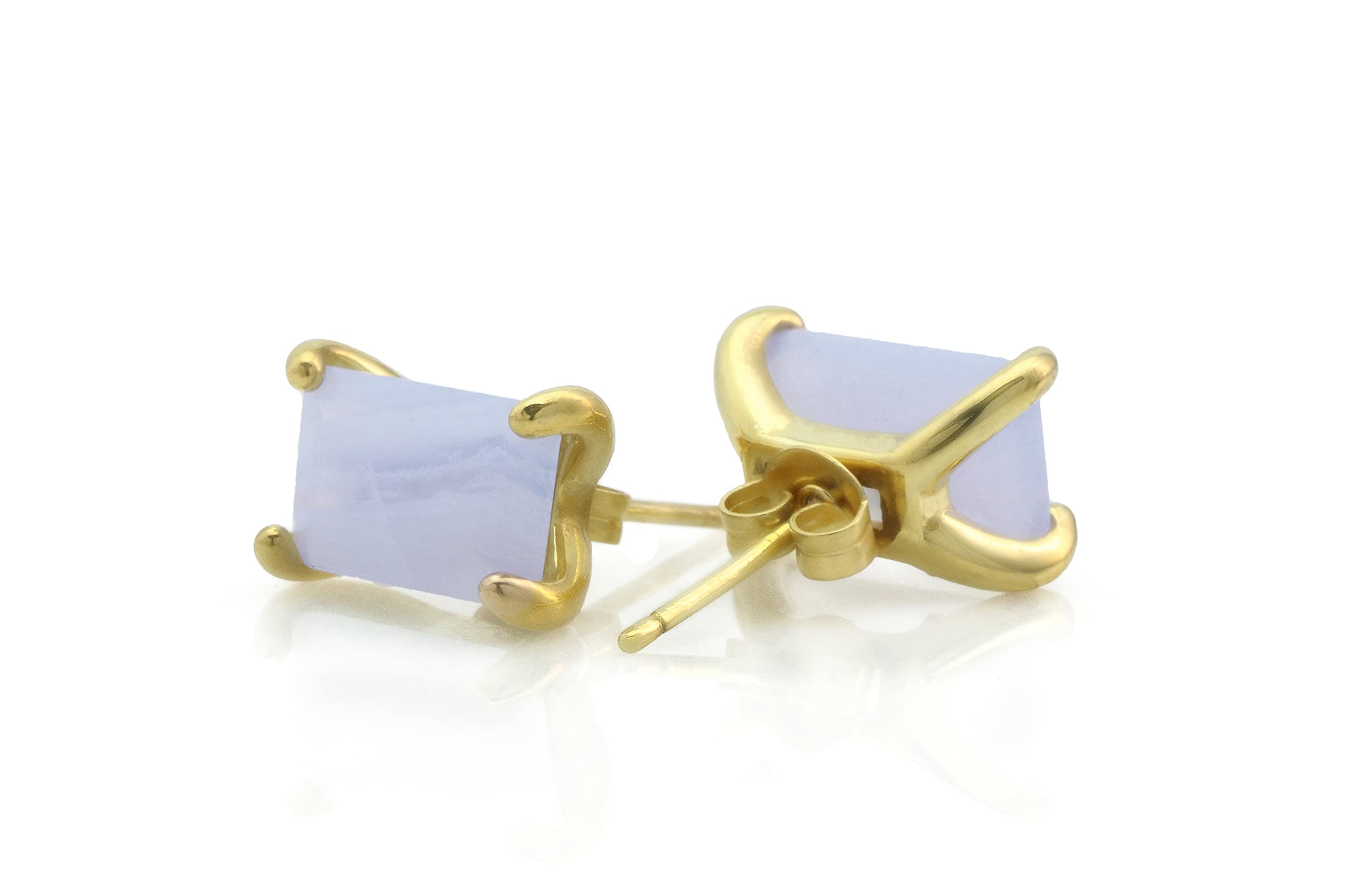 Blue Lace Agate Stud Earrings - Handmade Gemstone Jewelry for Women - Gift Box Included | Perfect for Parties & Office Wear