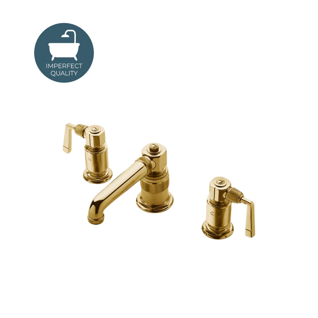 Waterworks R.W. Atlas Deck Mounted Marquee Lavatory Faucet with Metal Lever Handles in Brass - Perfect for Bathroom Sink Vanity, Powder Room & Guest Bath Decor