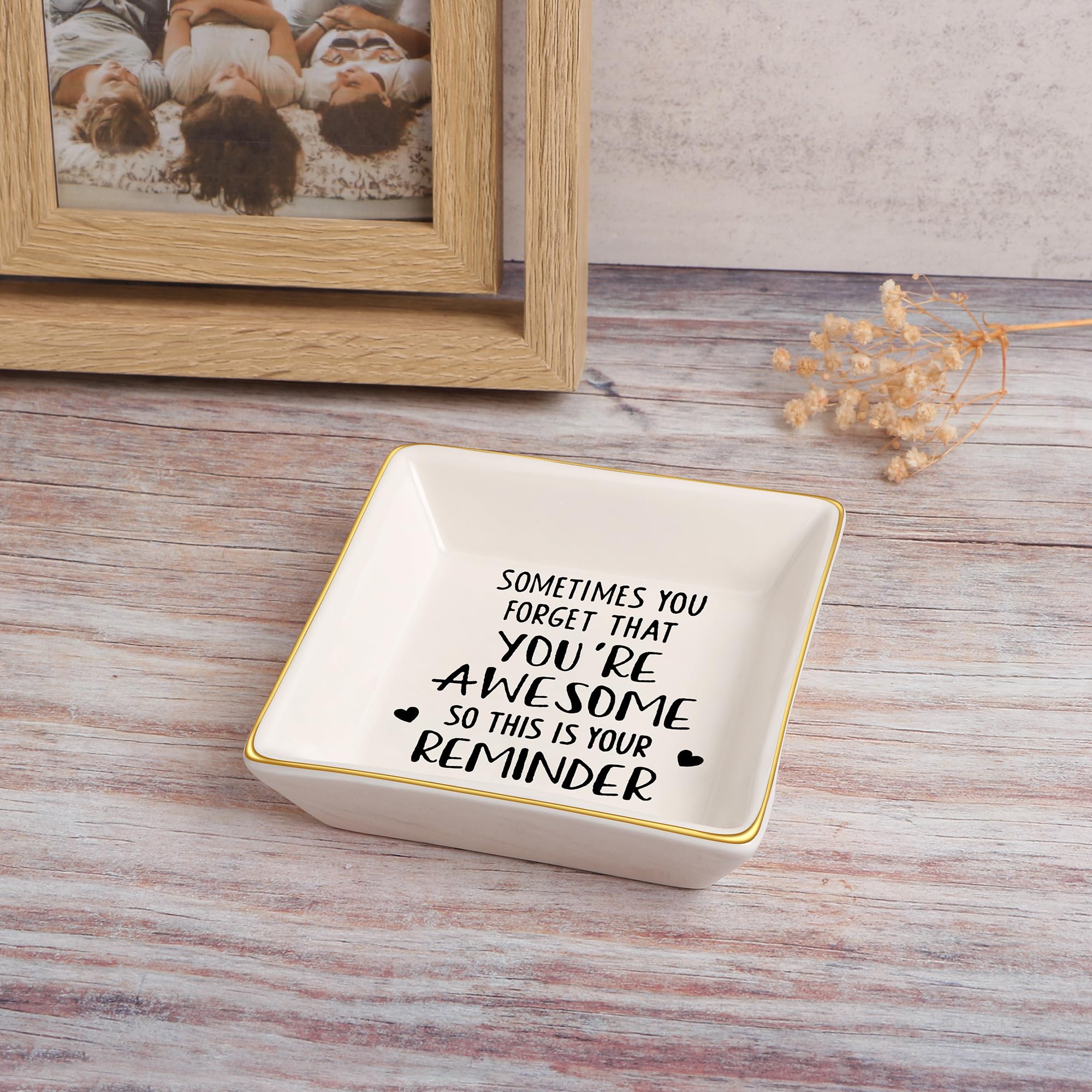 JoycuFF Inspirational Jewelry Dish for Women - White Ceramic Ring Holder, Modern Jewelry Organizer for Birthday & Christmas Gifts - Perfect for Vanity, Dresser & Nightstand Decor