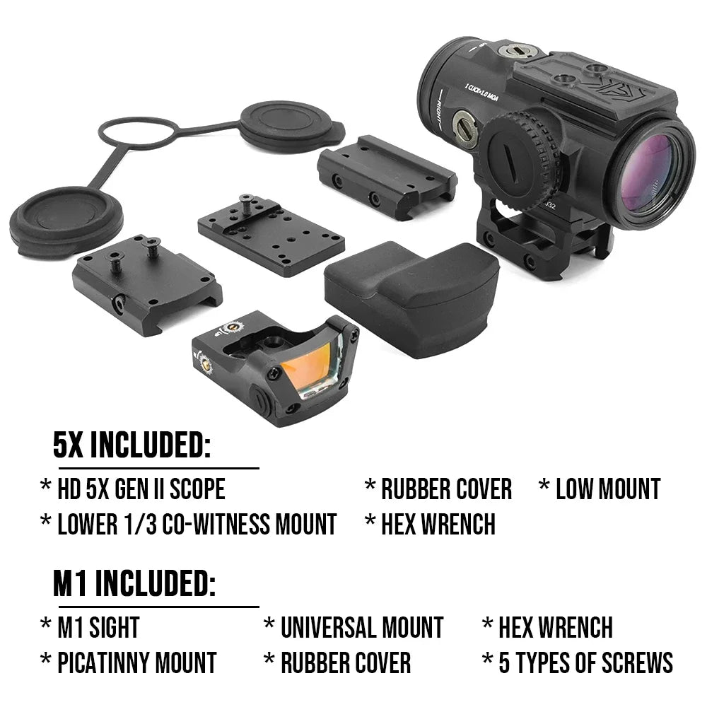 Tactical Airsoft Scope - Red Dot Sight HD GEN II 5X PRISM Scope for AR Rifles with BDC4 5.56 Reticle | Fully Multi-Coated FMC Lens | RGW G Optics M1 | Perfect for Airsoft Battles, Hunting & Tactical Training