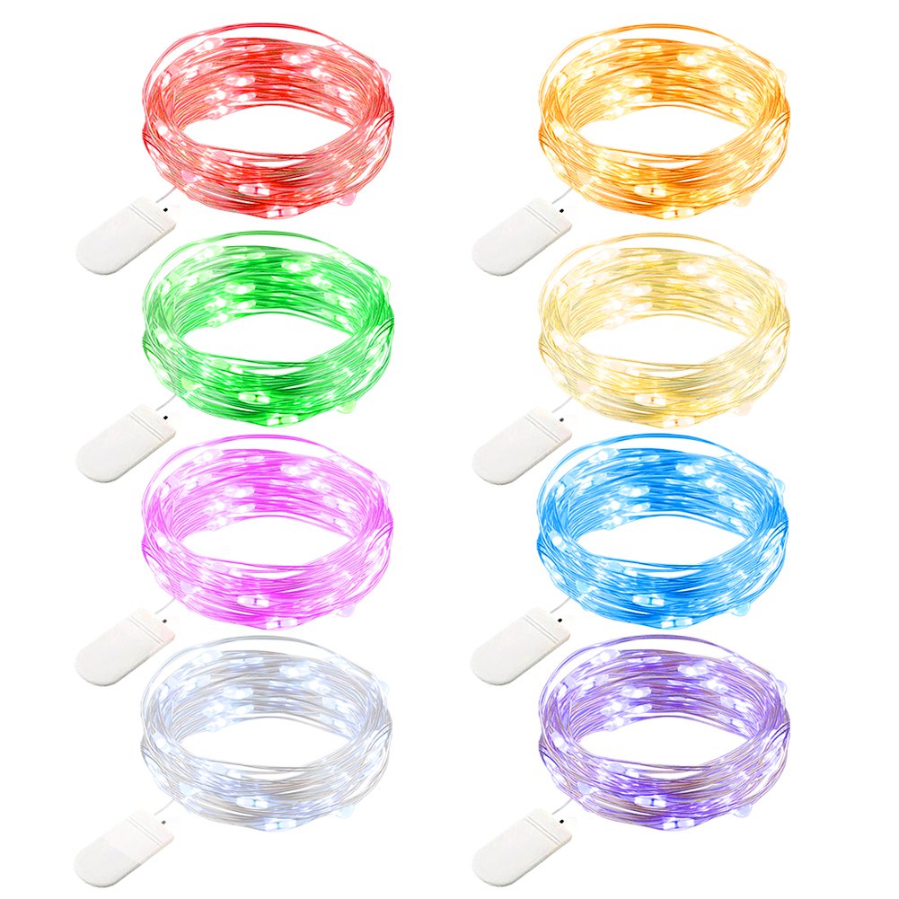 GDEALER 8 Pack 7.2' 20 LED Battery Operated Fairy Lights - Mini Copper Wire String Lights for Bedroom, Wedding, Mason Jar, DIY Decor - Indoor Outdoor Party, Christmas Tree, Garden, Patio Lighting