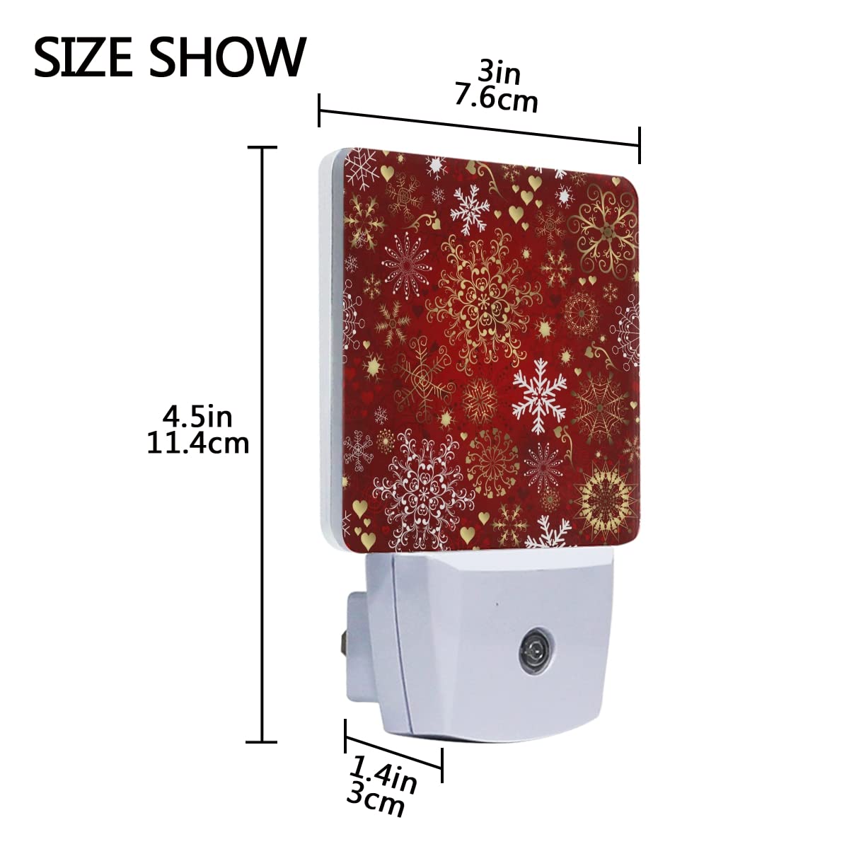 Christmas Red Seamless Pattern with Gold & White Snowflakes - Set of 2 Plug-in LED Night Lights with Auto Dusk-to-Dawn Sensor - Perfect for Bedroom, Bathroom, Nursery & Home Decor - Creates Cozy Holiday Ambiance