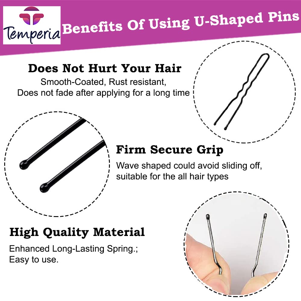 Temperia U-Shaped Hair Pins for Women - 100pcs Black Hair Clips with Storage Box (7cm) | Hair Styling Accessories for Updos, Braids & Bun Hairstyles | Perfect for Daily Use, Weddings & Special Occasions