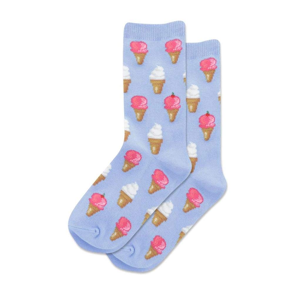 Hotsox Kid's Ice Cream Crew Socks - 1 Pair, Periwinkle, Large/XL - Fun & Comfortable Novelty Socks for Boys & Girls - Perfect for School, Parties & Everyday Wear