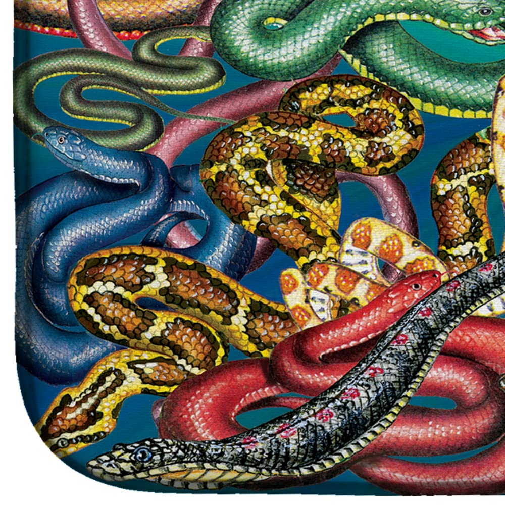 Snakes Design Absorbent Dish Drying Mat - 14 x 21 Inch Non-Slip Kitchen Countertop Pad | Quick Dry Dish Drainer for Sink, Counter Protection | Fun Reptile Theme for Modern & Farmhouse Kitchens