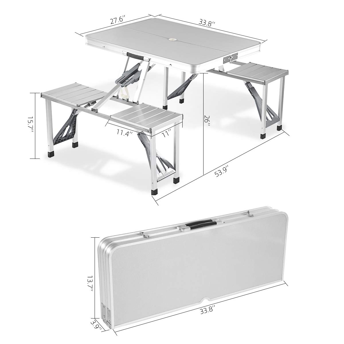 Portable Aluminum Folding Picnic Table with 4 Seats & Benches - Lightweight Camping Table for Indoor & Outdoor Use - Perfect for Backyard BBQs, Beach Parties, and Tailgating Events