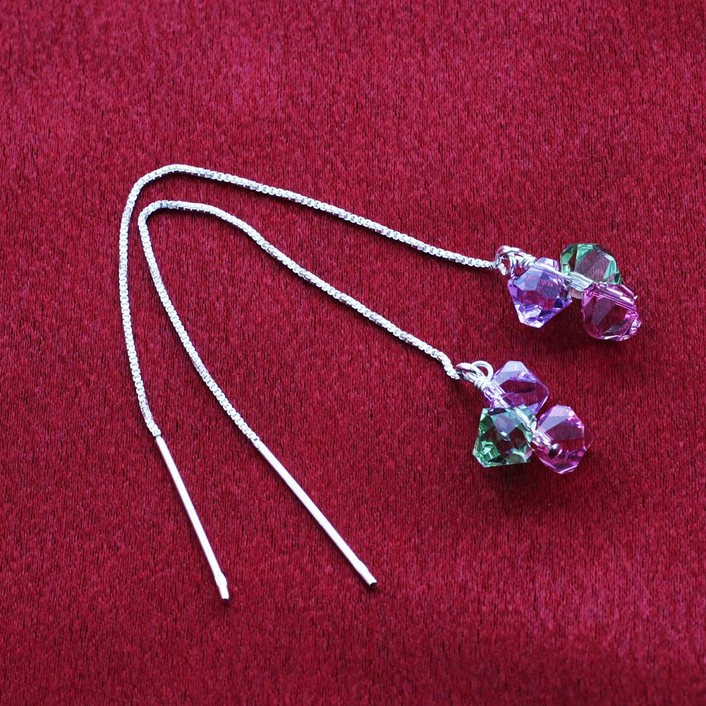 Austrian Crystal Threader Earrings for Women - 925 Sterling Silver, Party & Wedding Jewelry