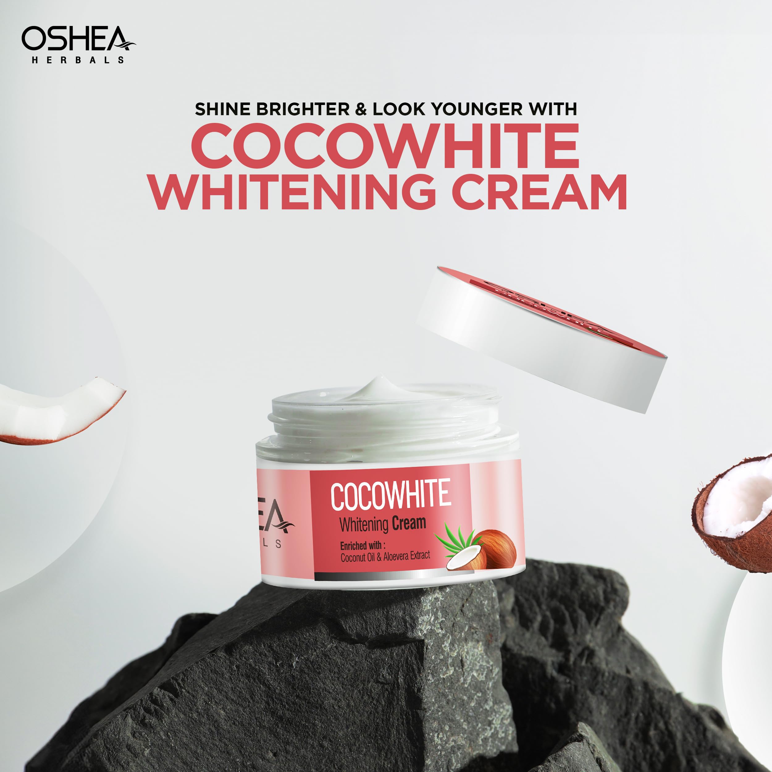 Oshea Herbals Cocowhite Face Cream for All Skin Types - Hydrating, Glow Enhancing & Skin Brightening with SPF Protection | Enriched with Coconut Oil | 50g | Perfect for Daily Skincare Routine & Sun Protection