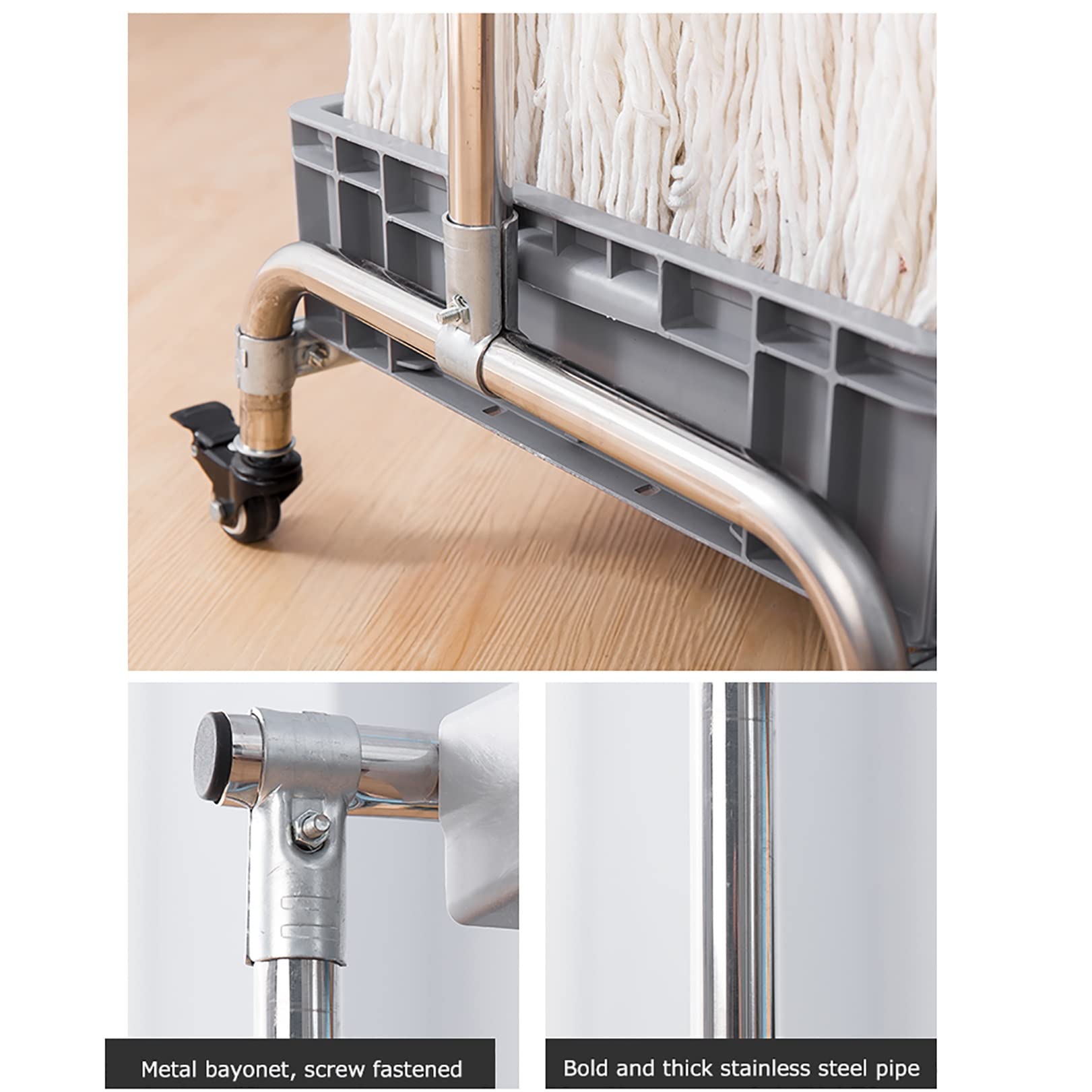 Adjustable Broom and Mop Holder with 5 Racks & 6 Hooks - Wall Mounted or Floor Standing Wet Mop Storage Organizer for Garage, Kitchen, Bathroom - Heavy Duty Cleaning Tool Cart for Home, School, Hospital, Hotel, and Office Use