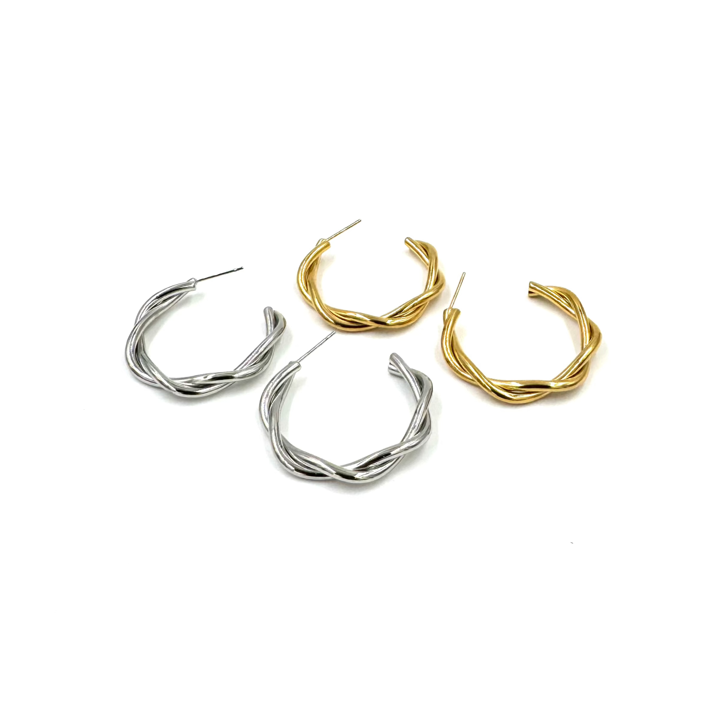 Ashley Gold Stainless Steel Open Back Twisted Hoop Earrings for Women - Trendy Dangle Earrings for Party, Wedding & Everyday Wear