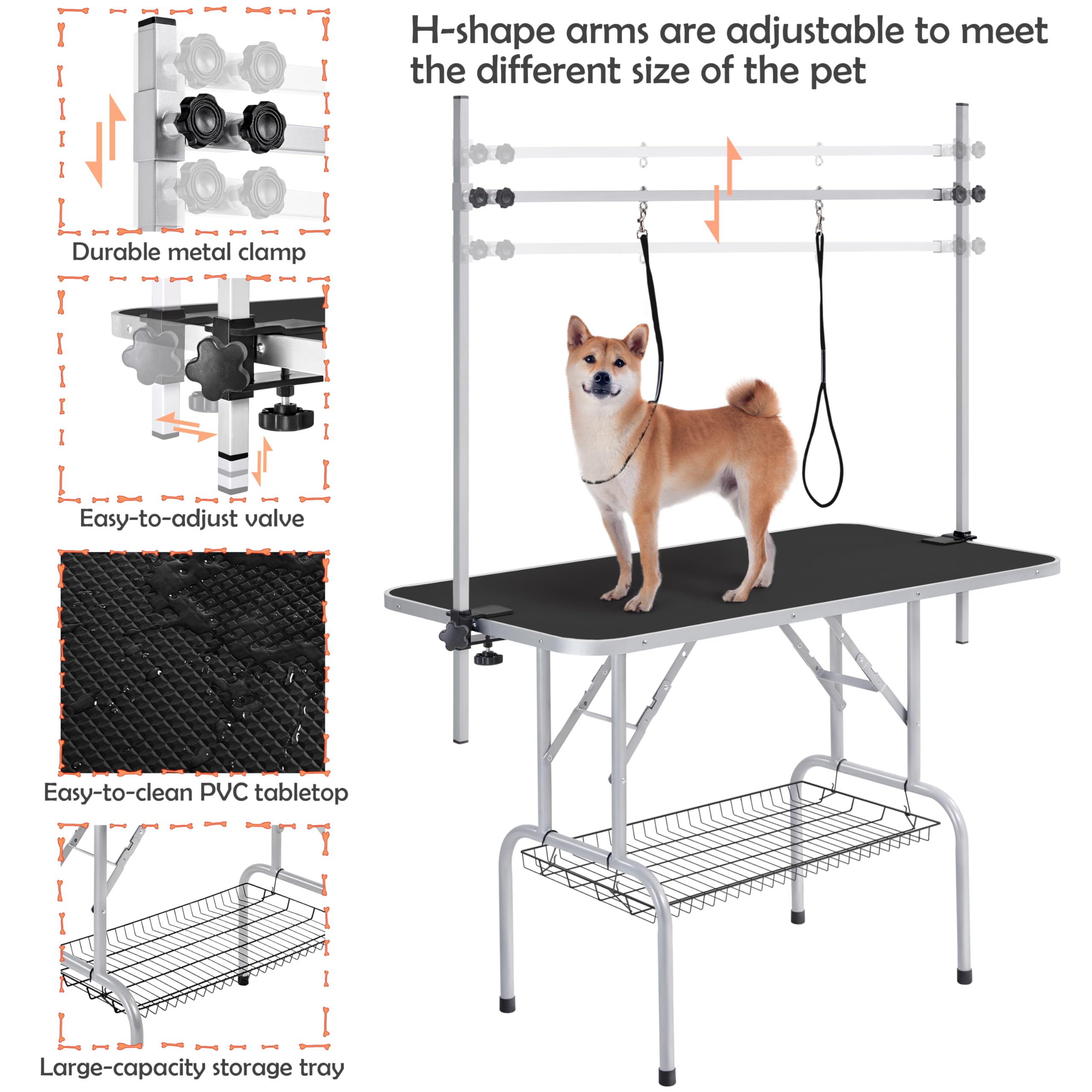 Yaheetech 46 Inch Adjustable Height Pet Grooming Table for Large Dogs - Portable Dog Trimming & Drying Table with Arm, Noose & Mesh Tray - Supports Up to 265 lbs - Perfect for Professional Groomers & Home Use - Black