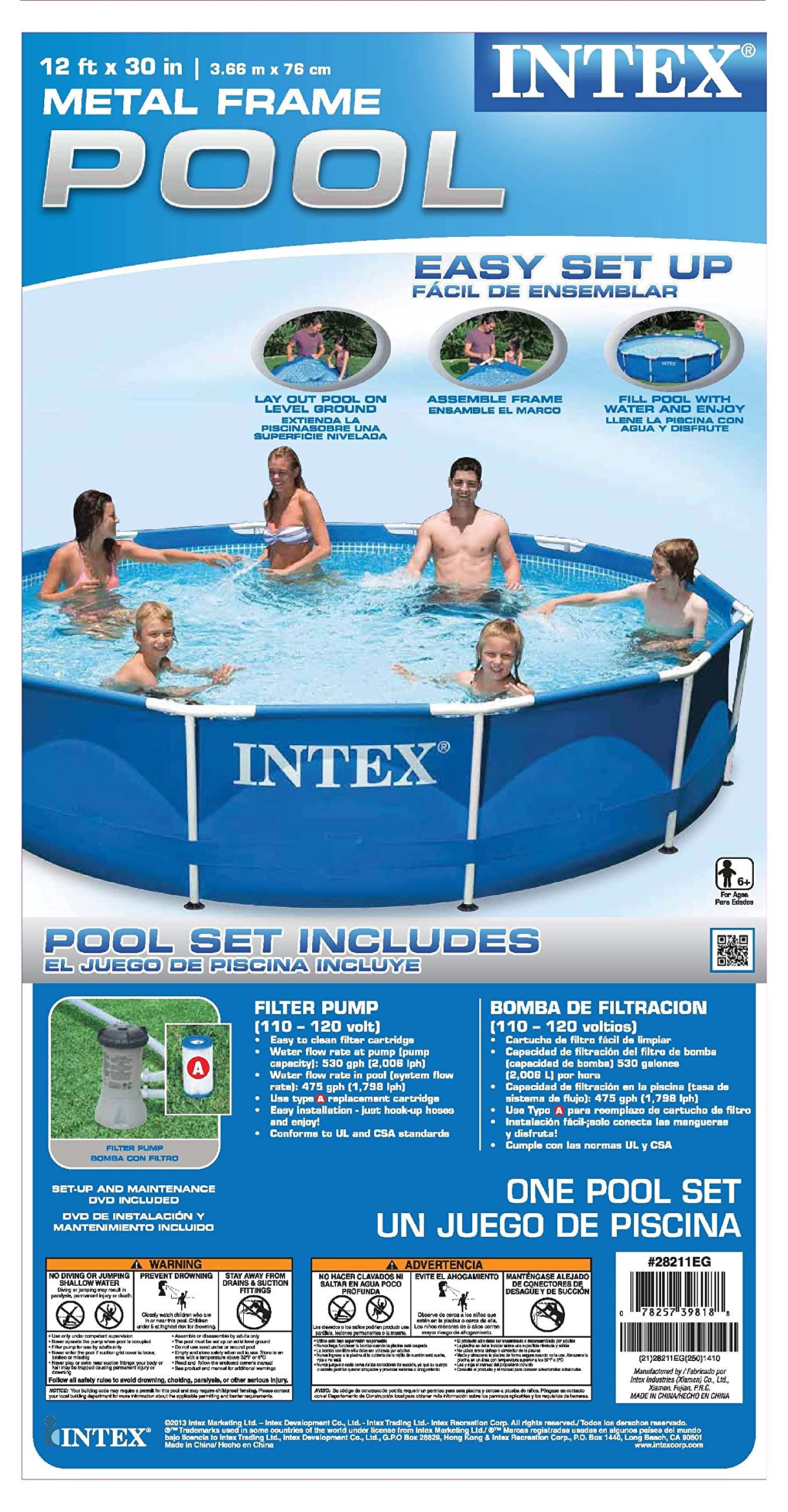 Intex 12ft x 30in Metal Frame Above Ground Round Swimming Pool Set with Filter Pump - Perfect for Backyard Family Fun, Summer Parties & Outdoor Relaxation