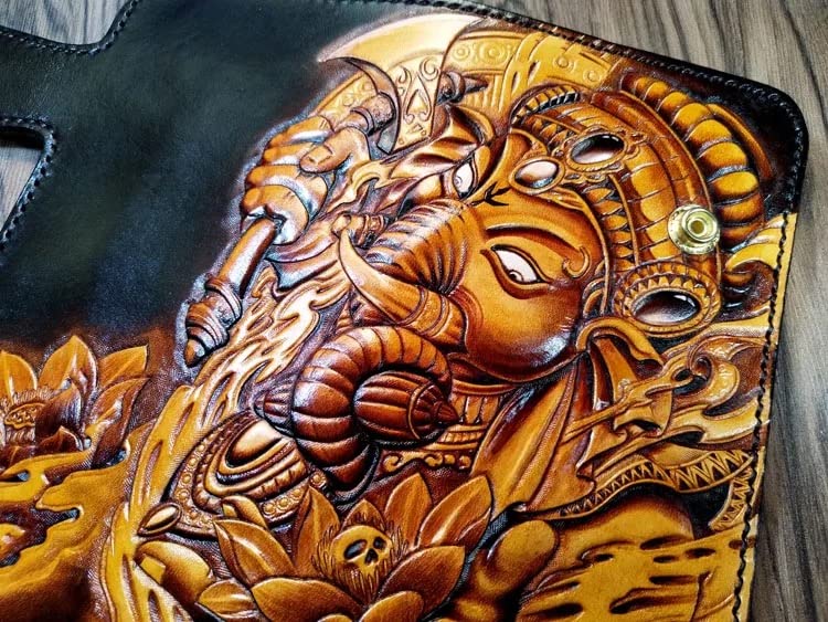 Hand-Carved 3D Genuine Leather Wallet for Men - Personalized Biker & Travel Wallet with Unique Leather Carving & Hand-Painting | Perfect Gift for Dad, Husband & Bikers (Office, Travel, Motorcycle Riding)