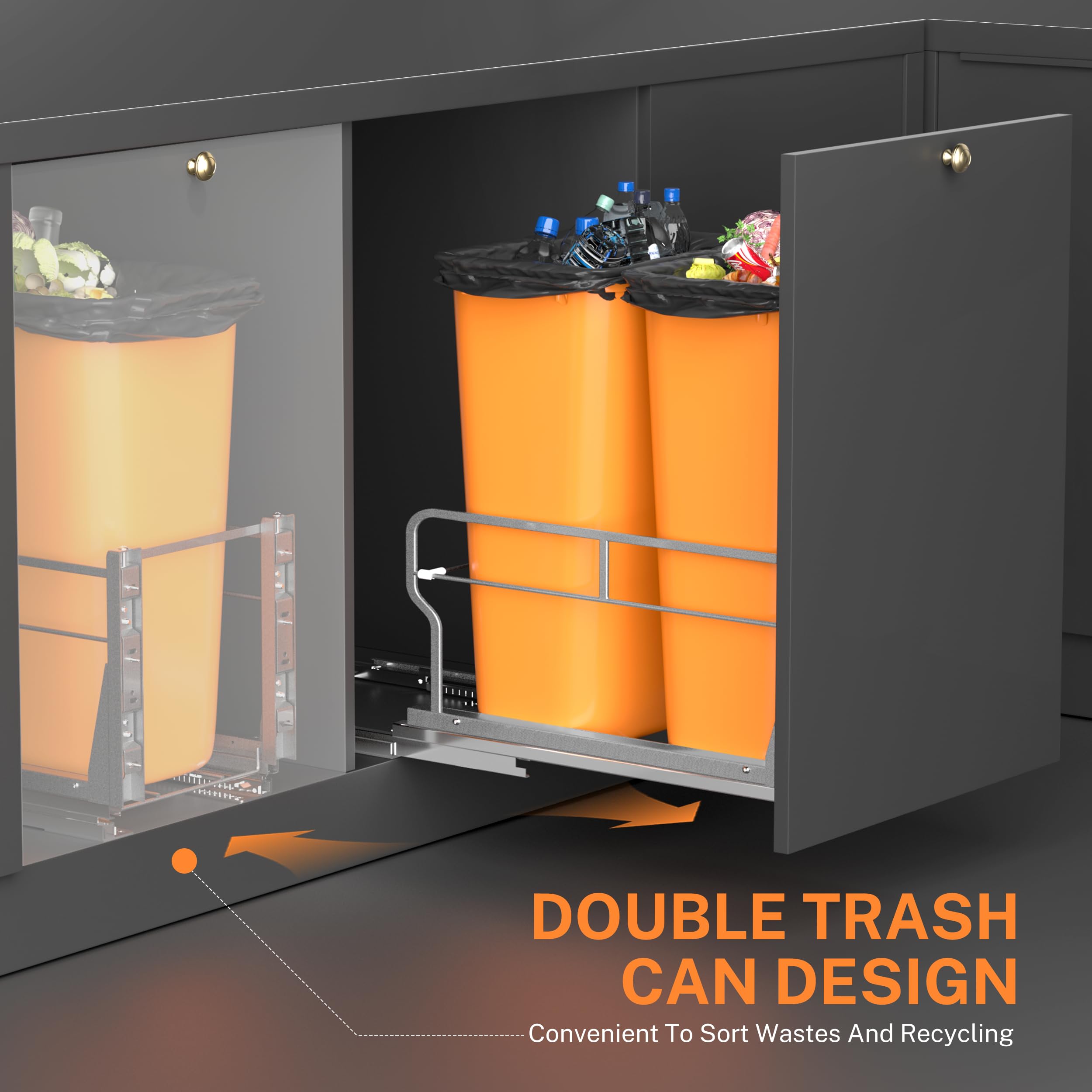 YJHome Under Cabinet Pull Out Trash Can Kit with Soft-Close Slides - No Garbage Can Included - Fits Cabinets 17