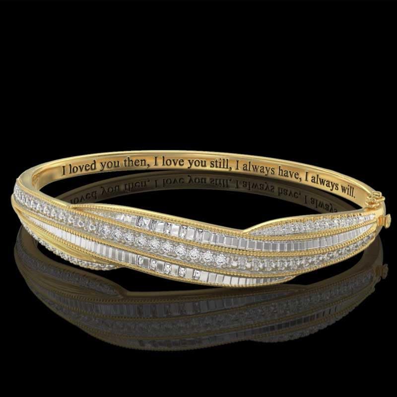 Danbury Mint Diamond Forever Sentiment Bangle - 20 Genuine Handset Diamonds Gold Tone Bracelet for Women | Romantic Jewelry Gift with 