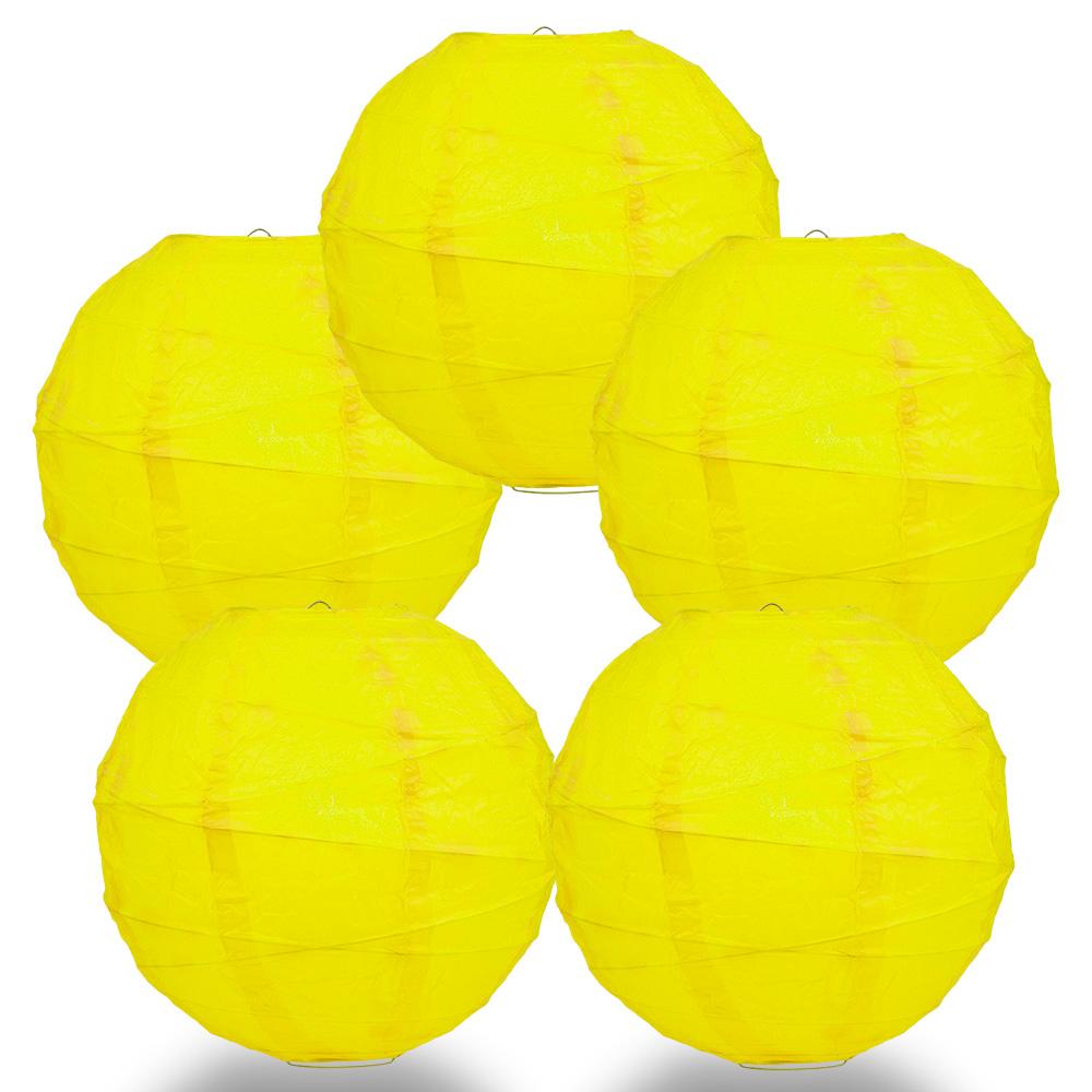 5 Pack 12 Inch Yellow Freestyle Ribbing Hanging Paper Lanterns - Perfect for Party Decorations, Weddings, and Home Decoration