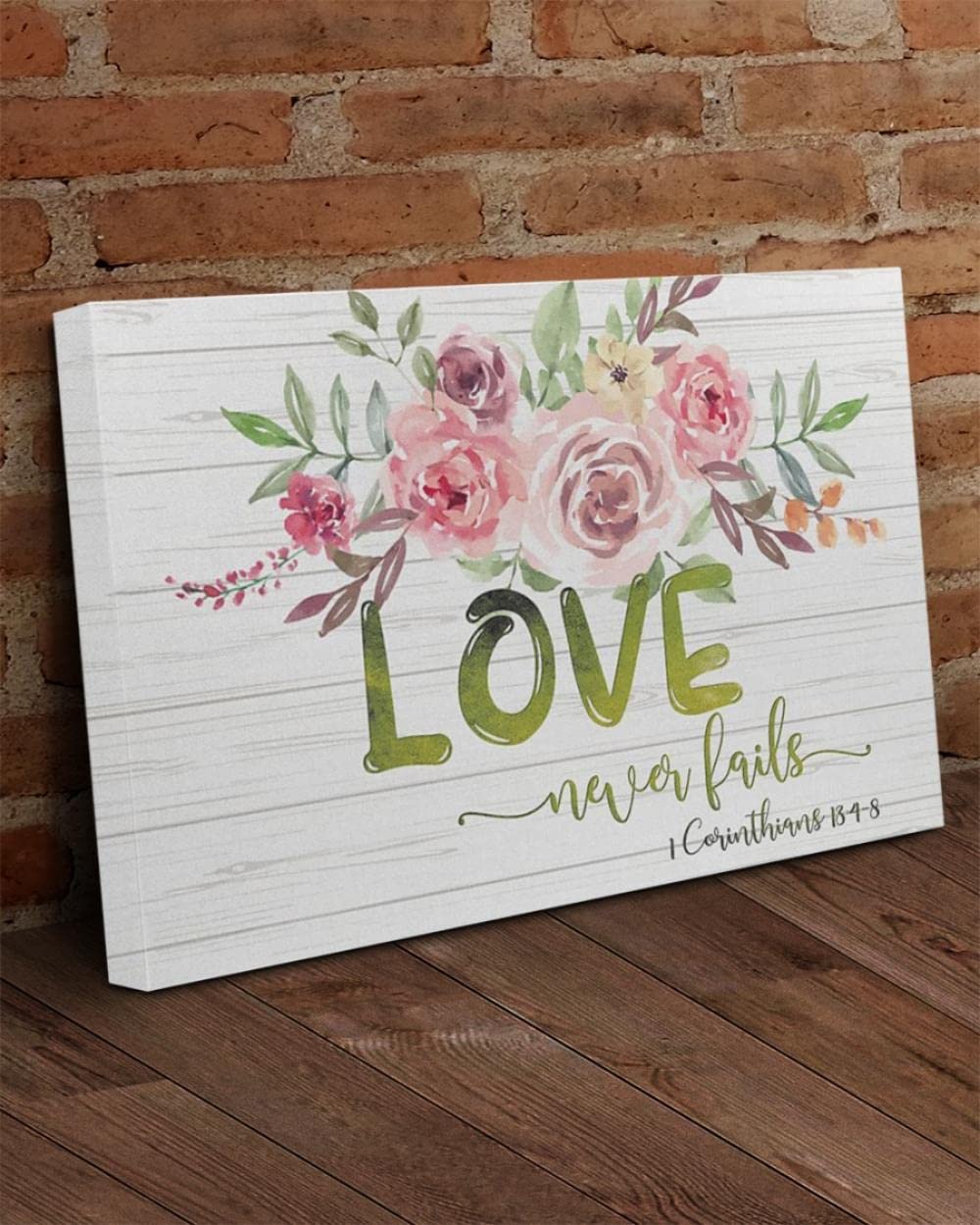 Love Never Fails 1 Corinthians 13:4-8 Christian Wall Art Canvas - Inspirational Jesus Canvas Print for Home, Church & Office Decor - Religious Scripture Art Gift