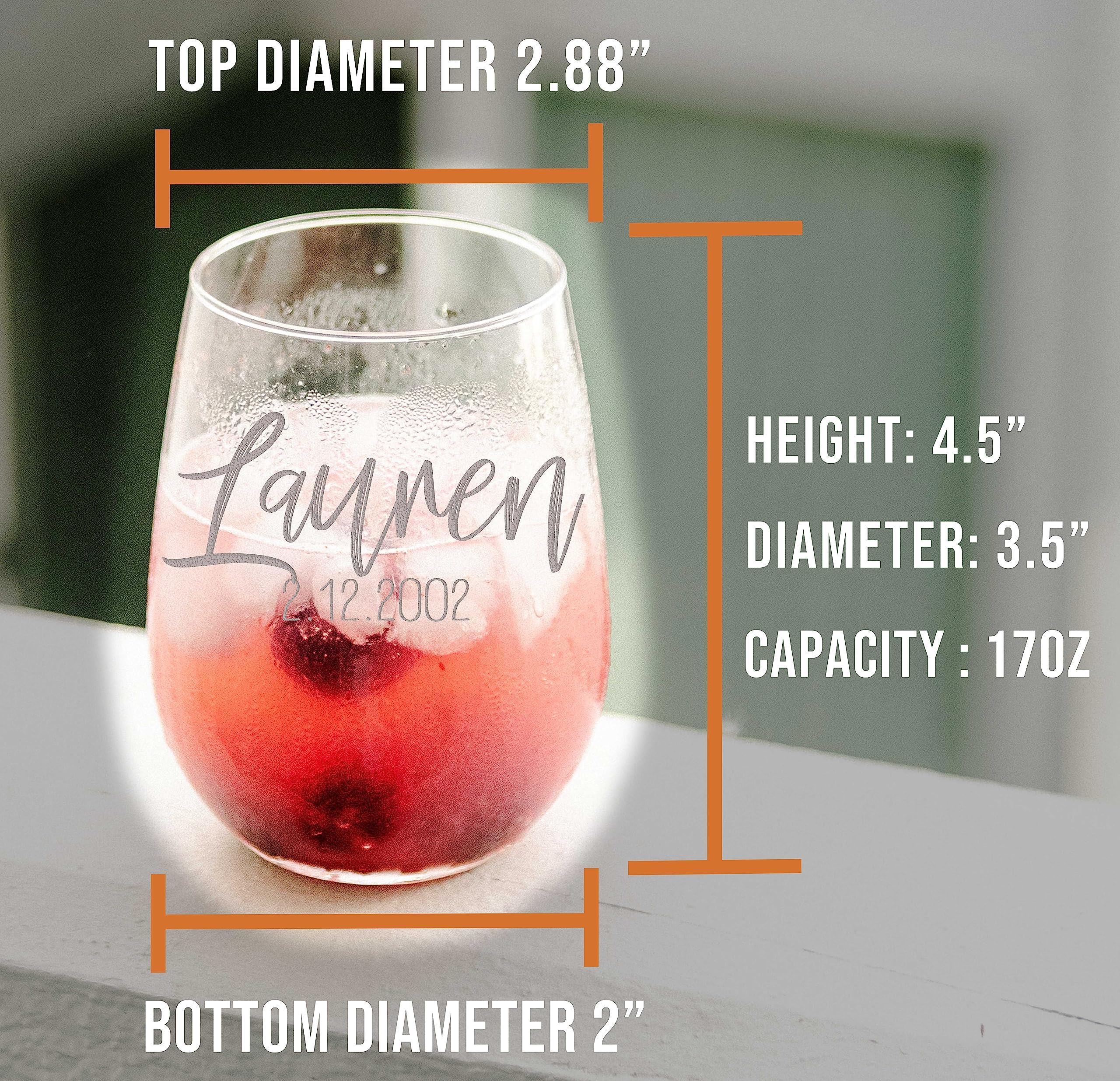 Personalized Mother's Day Wine Glass - 17oz Stemless Custom Engraved Monogram Wine Cup - Unique Gift for Mom, Women, Bridesmaids, Sisters - Perfect for Birthday, Wedding, Anniversary Celebrations & Romantic Dinners