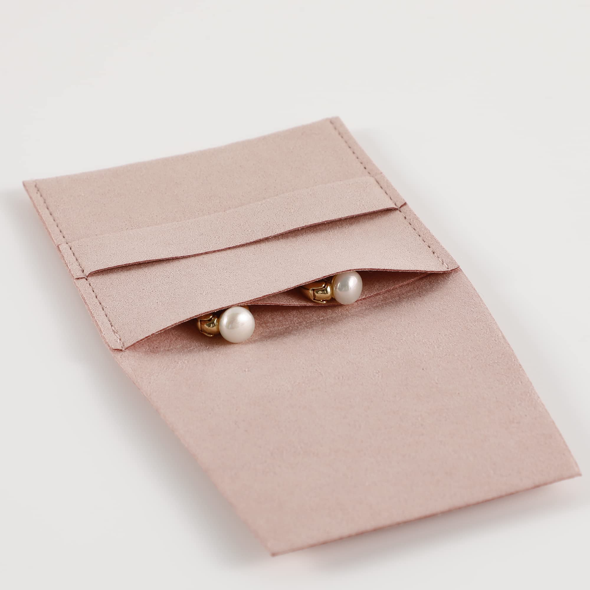 40-Piece Pink Microfiber Jewelry Pouches - 8x8cm Luxury Gift Bags with Fixed Strap for Earrings, Necklaces, Bracelets & Rings | Envelope-Style Jewelry Packaging for Retail, Wedding Favors & Travel Storage
