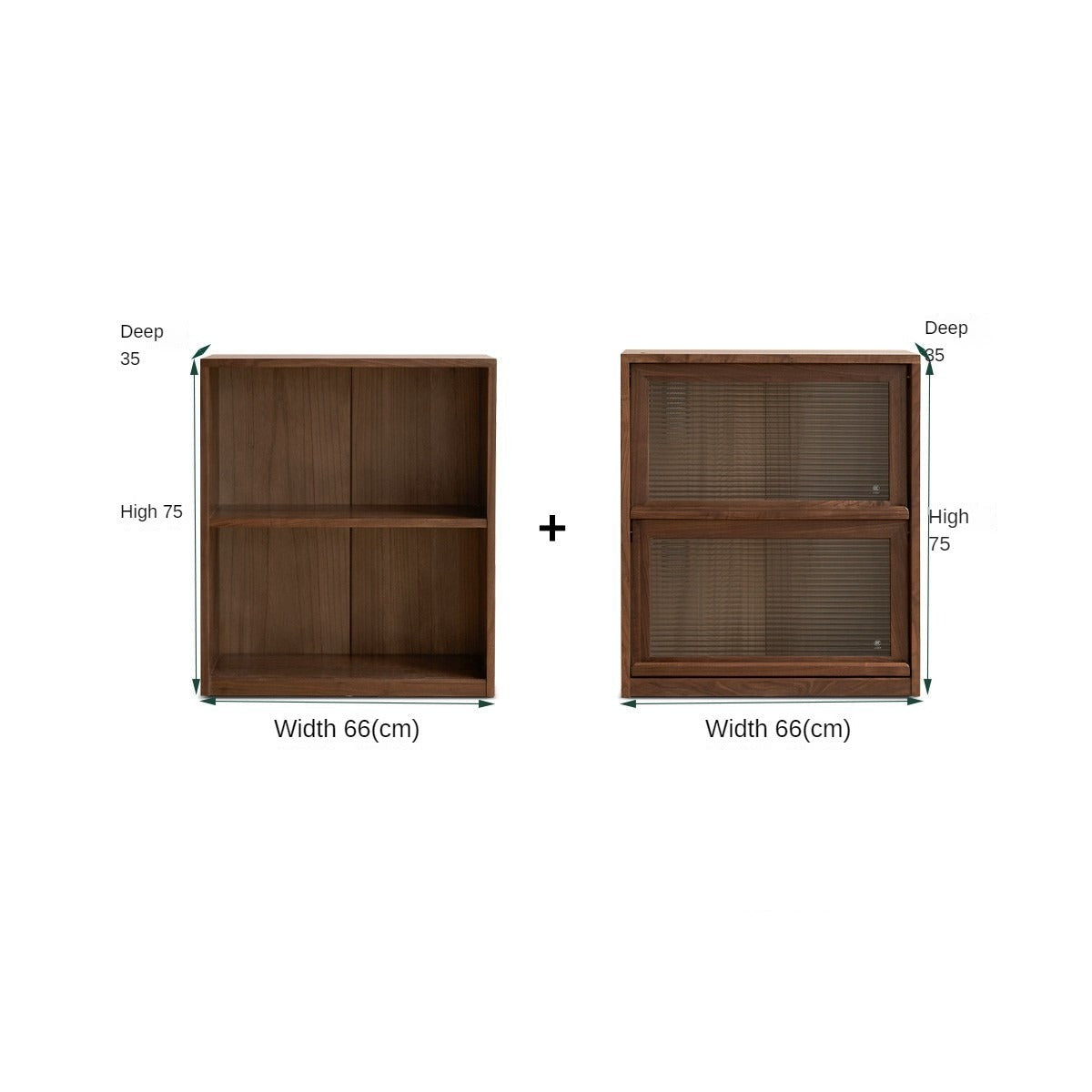 Solid Black Walnut Wood Bookshelf - Low Profile Wall Mounted or Floor Standing Cabinet for Living Room, Bedroom & Home Office Storage