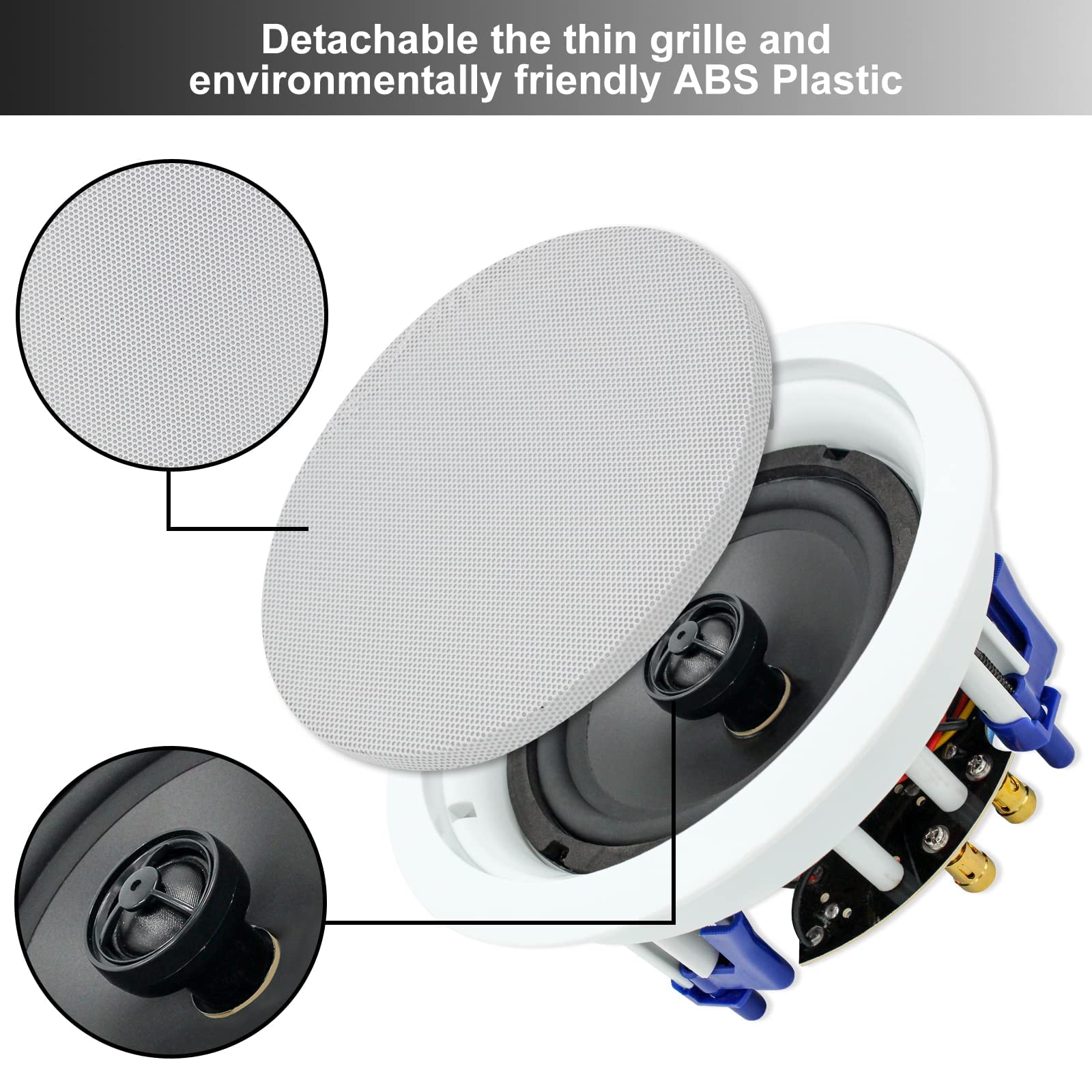 Herdio 6.5 Inch 320W 2-Way Passive Ceiling Speakers - Flush Mount Round White Stereo Speakers for Home Theater, Living Room, Bathroom & Office - Easy Installation (Pair) | Perfect for Background Music & Home Audio Systems