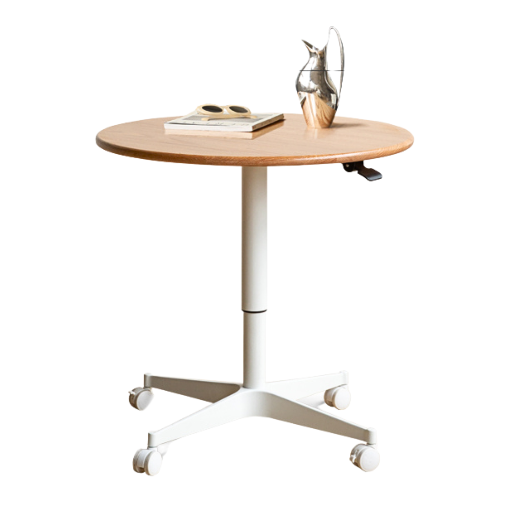 27.5x27.5x22-32.3 inch/ 70x70x56-82 cm/ Natural wood color/ Oak round table pure white metal legs