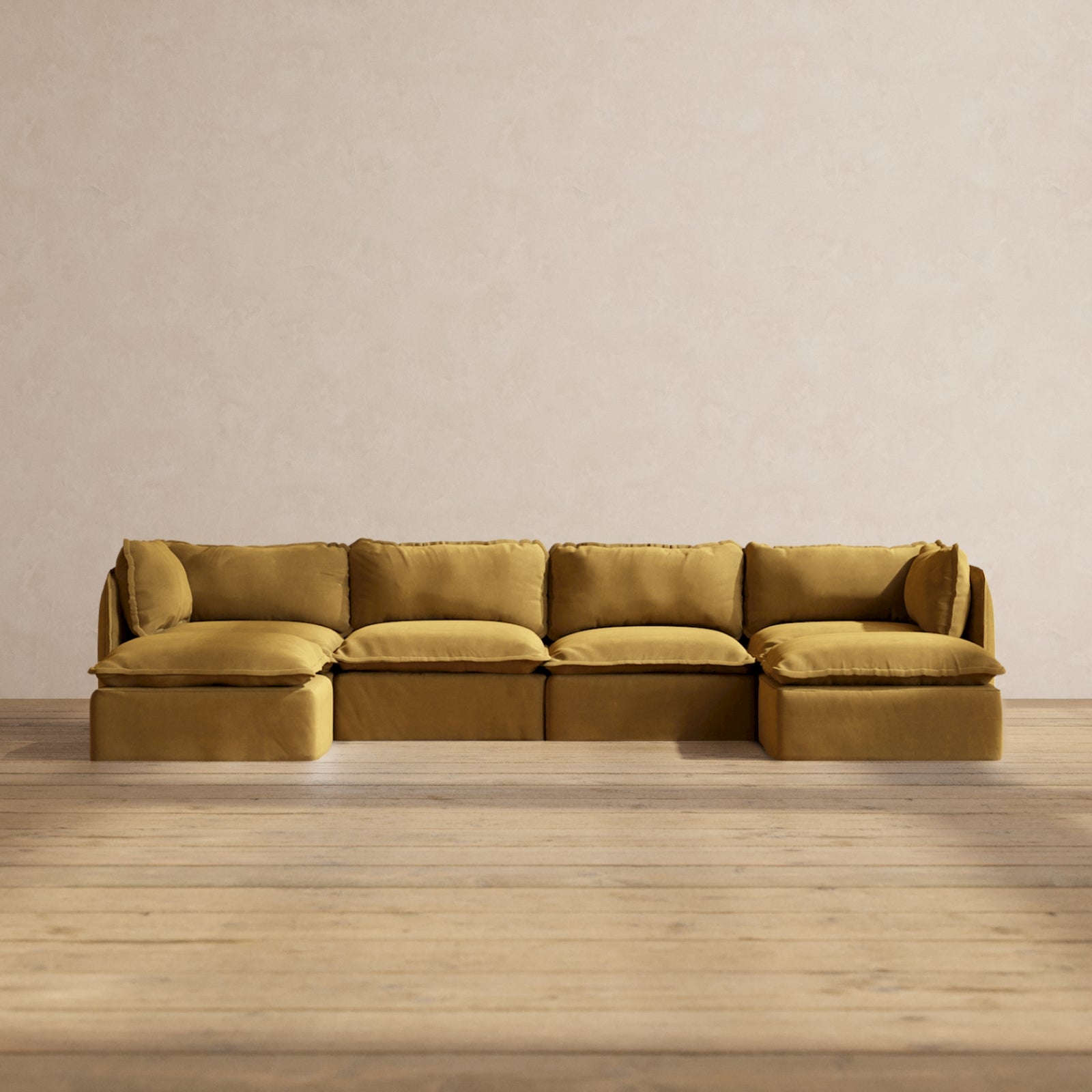 Modular Performance 4-Seater U-Shaped Sectional Sofa in Toffee Brown | Relaxed Blend Fabric | Perfect for Living Room, Family Room & Home Theater