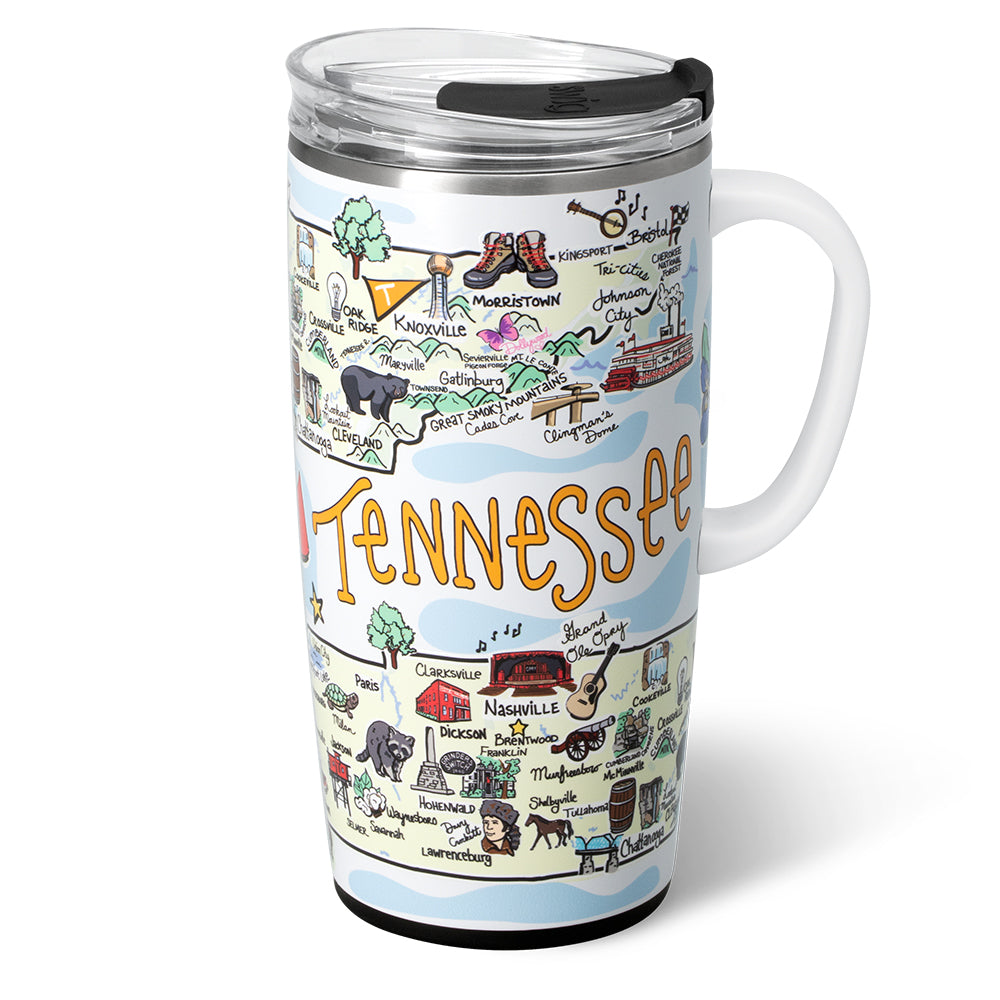 22oz Tennessee Insulated Travel Mug - Stainless Steel Coffee Tumbler with Lid, Leak-Proof & Sweat-Proof - Perfect for Commuting, Camping & Outdoor Adventures