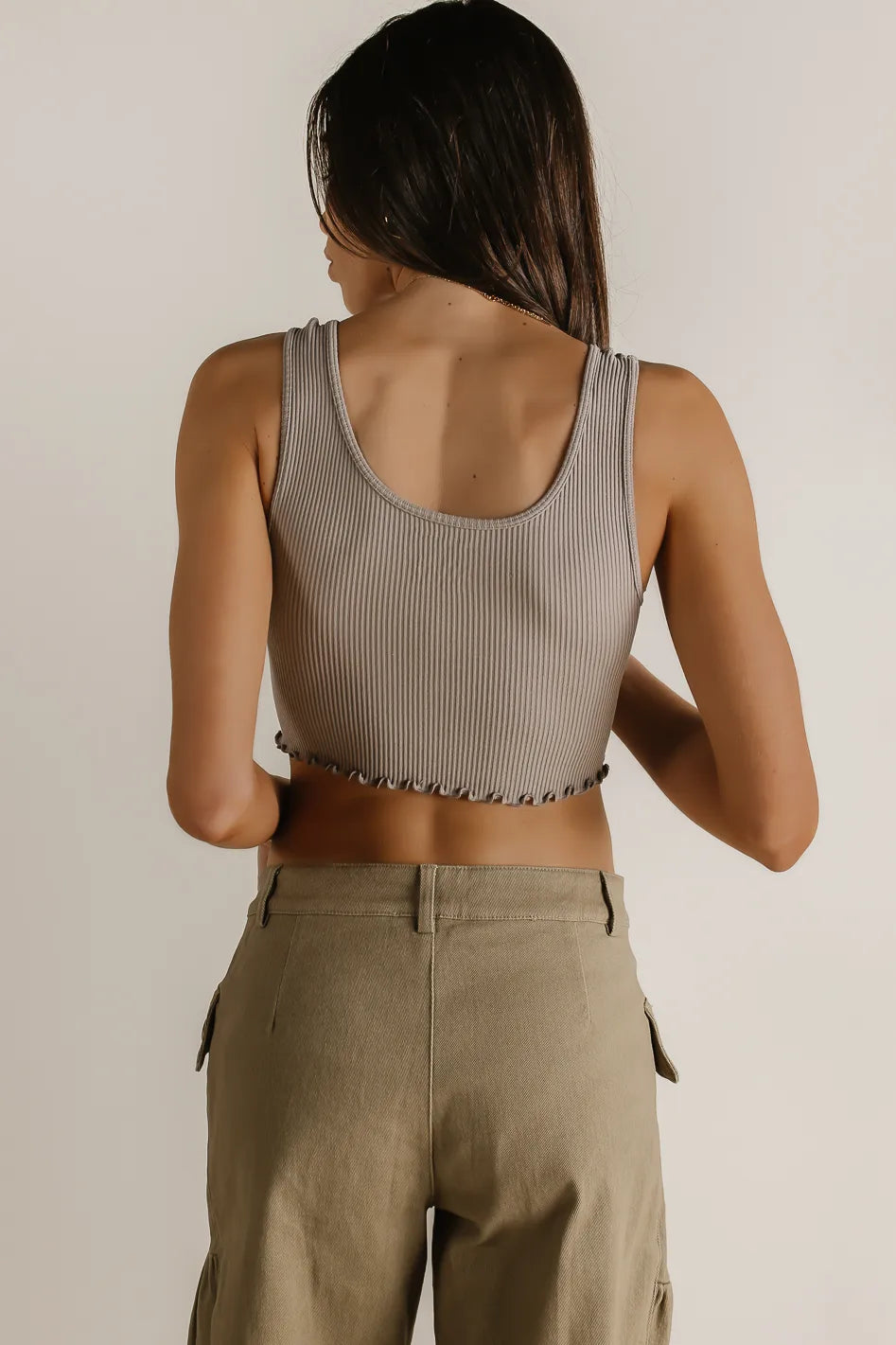 Everleigh Cropped Tank Top for Women - Soft Stretch Taupe Ribbed Cami - Perfect for Summer Outfits, Layering & Casual Wear