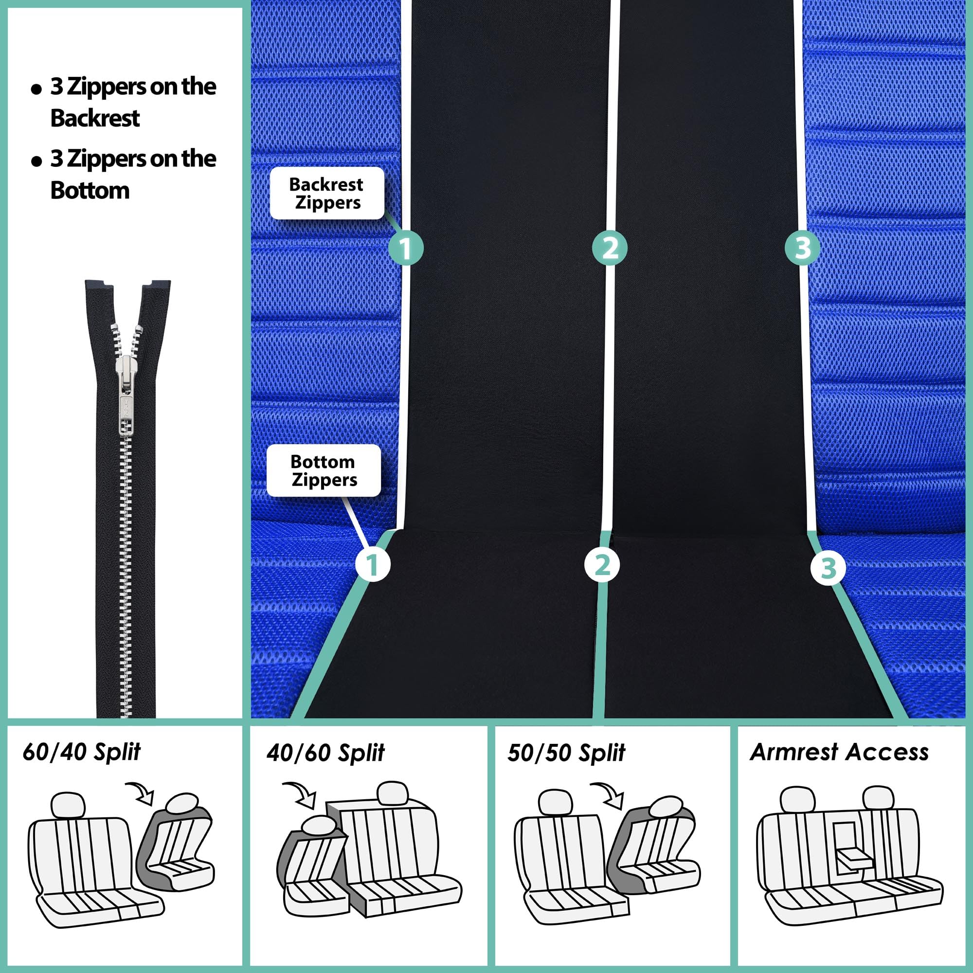 TLH 3D Air Mesh Car Seat Covers - Front, Blue & Airbag Safe for Cars, SUVs, Trucks - Stay Cool Driving