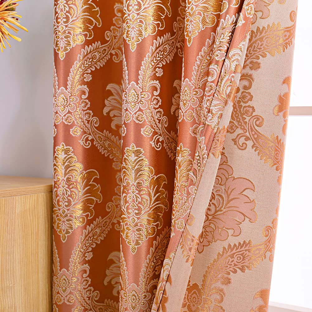 ELKCA Jacquard Waterfall Valance - Damask Coffee Kitchen & Living Room Curtain Valance - 1 Panel (98 Inch Wide) - Perfect for Windows, French Doors & Home Decor