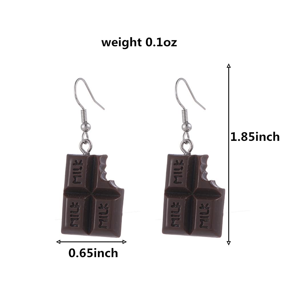 2 Pairs Funny Resin Food Earrings - Cartoon Popcorn & Kawaii Chocolate Drop Dangle Earrings for Women | Unique Gift for Food Lovers, Costume Parties & Casual Wear