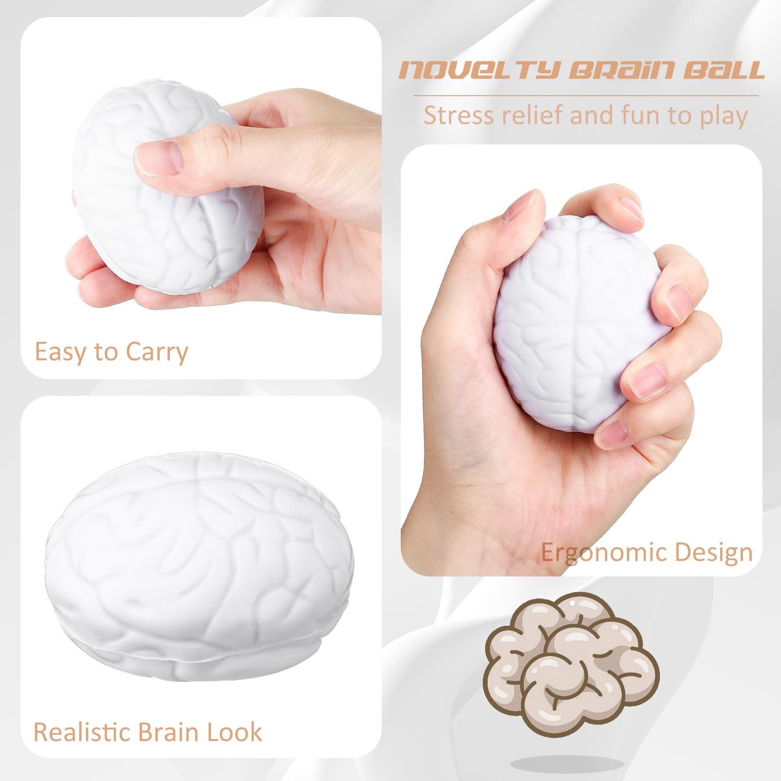 Jenaai 30-Pack Halloween Stress Balls - 2.76 Inch PU Squeeze Toys for Hand Exercise, Grip Strength & Stress Relief - Funny Sensory Fidget Toys for Teens & Adults (White) - Perfect for Office, Classroom, Therapy & Anxiety Relief
