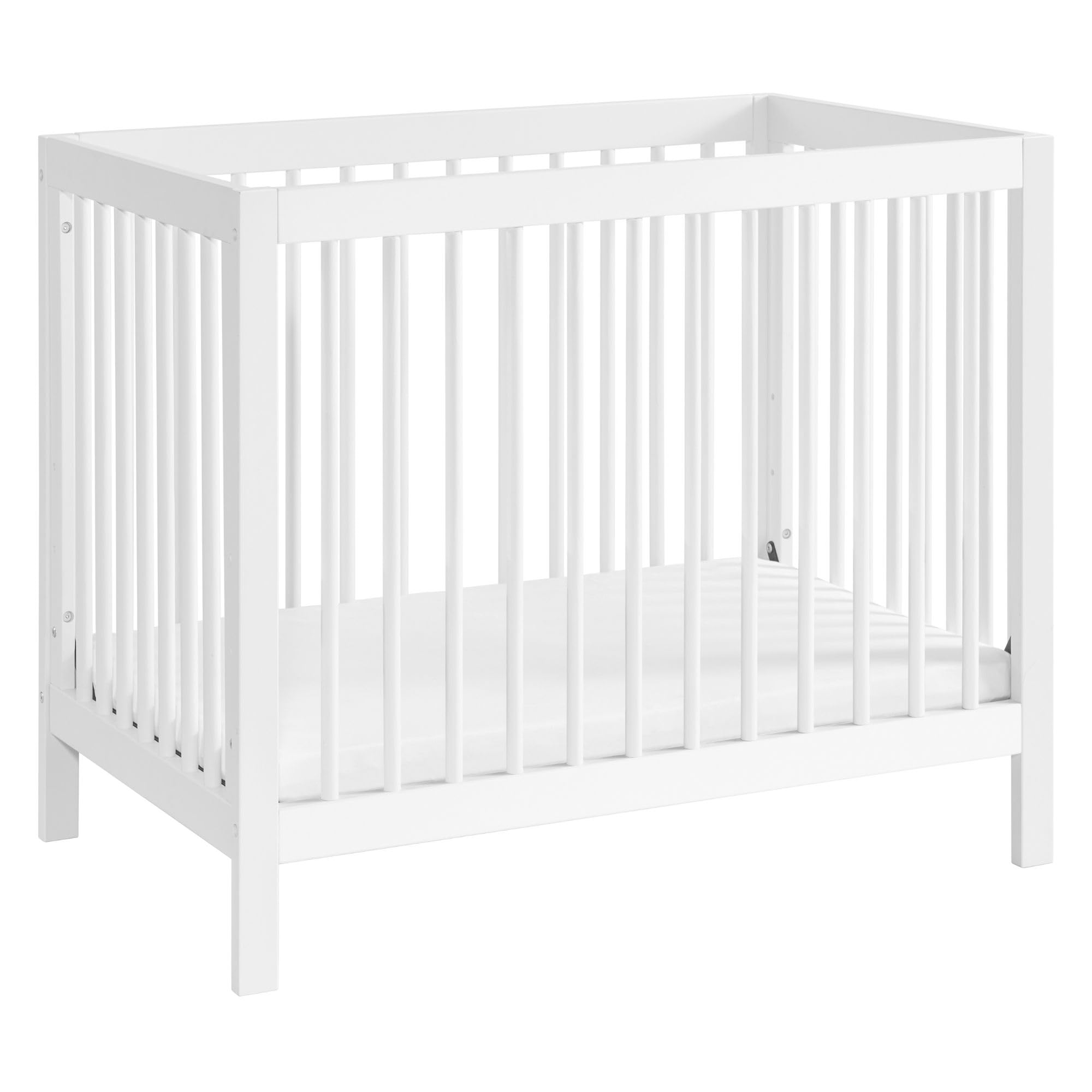 Oxford Baby Essentials Island Mini 4-in-1 Convertible Baby Crib with Round Spindles - White Nursery Crib for Newborns & Toddlers | Perfect for Small Spaces, Bedrooms & Daycare Centers