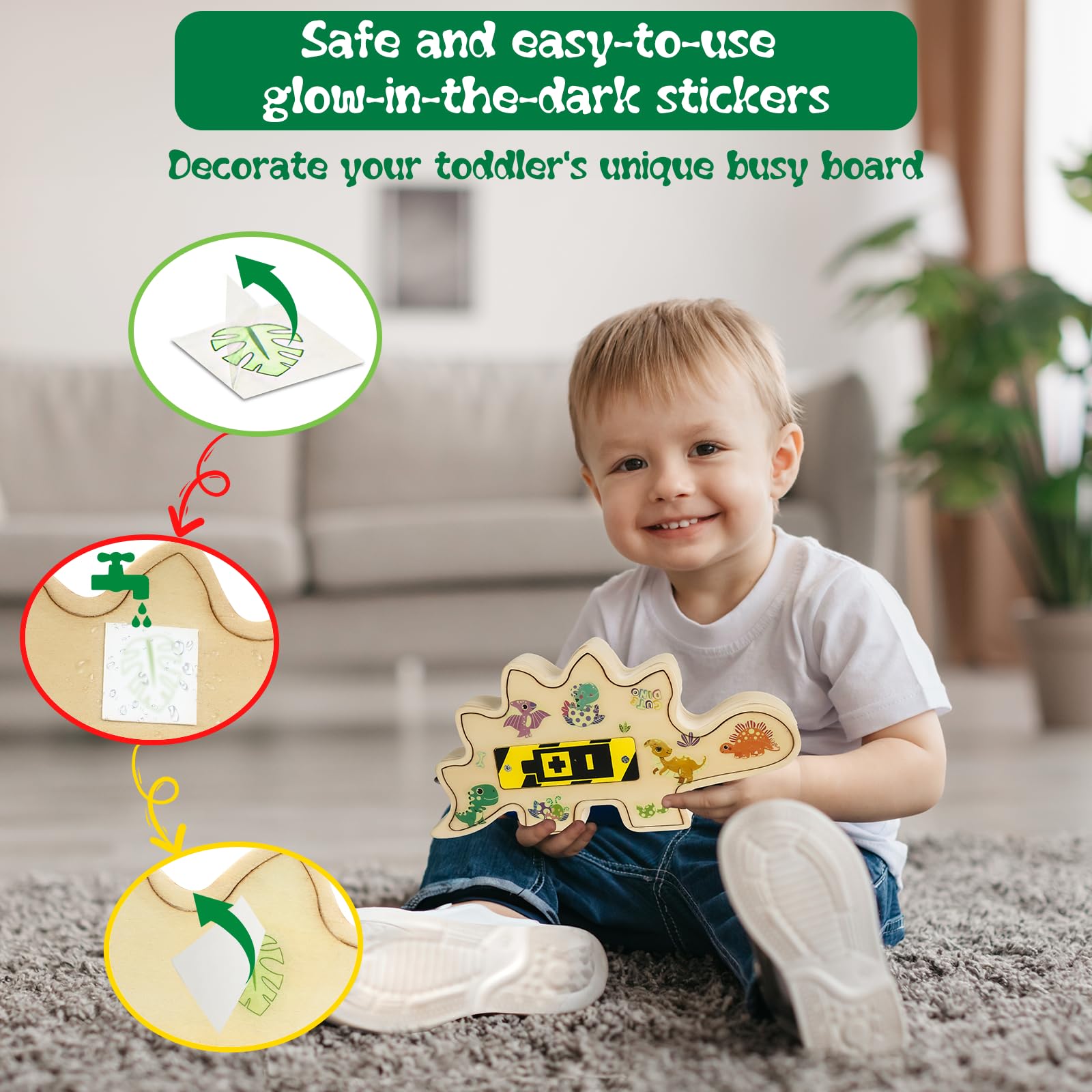 Montessori Busy Board for Toddlers 1-3 - Wooden LED Dinosaur Sensory Toy | Perfect Gift for Boys & Girls