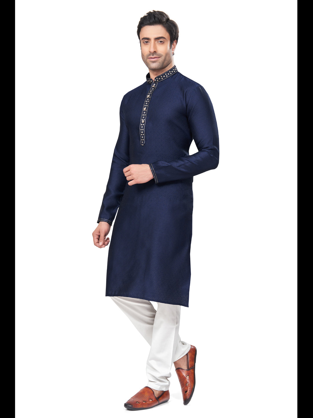 Blue Festive Wear Kurta Pajama with Zari Mirror Embroidery - Traditional Indian Ethnic Outfit for Weddings, Diwali & Special Occasions