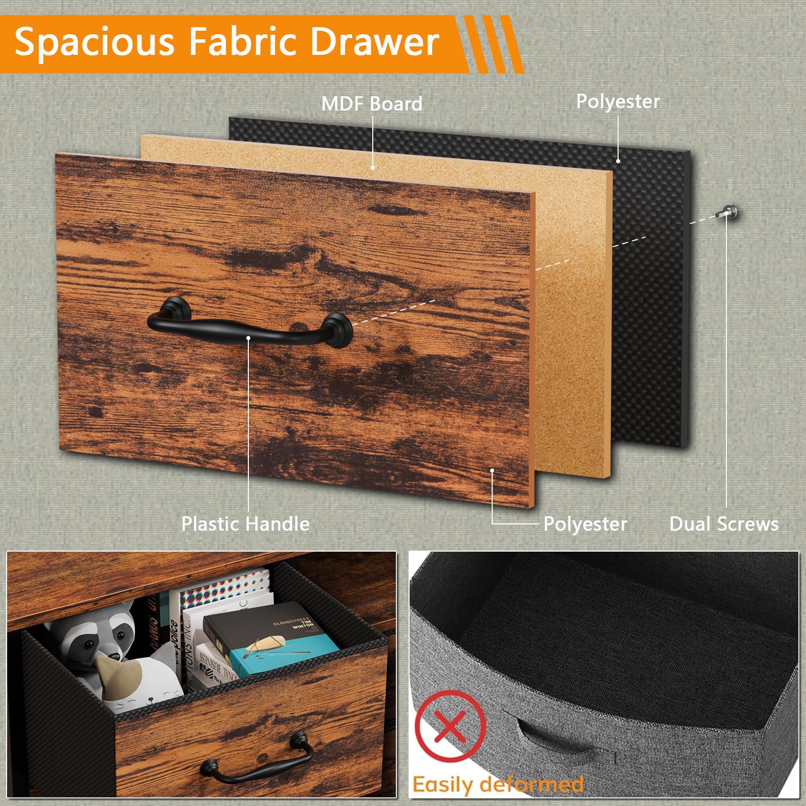 Industrial Rustic Brown 8-Drawer Dresser TV Stand with Power Outlets & Wood Top - Wide Storage Chest for Bedroom, Living Room & Closet Organization | Perfect for Small Spaces & Home Office Setup