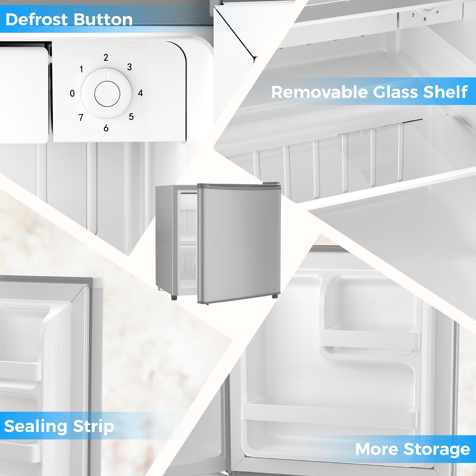 Antarctic Star 1.4 Cu. Ft Compact Mini Fridge with Freezer - Reversible Door, Removable Glass Shelf & Defrost Button - Perfect for Dorm, Bedroom, Office & Small Spaces - Silver (Ideal for Storing Drinks, Snacks & Beauty Products)