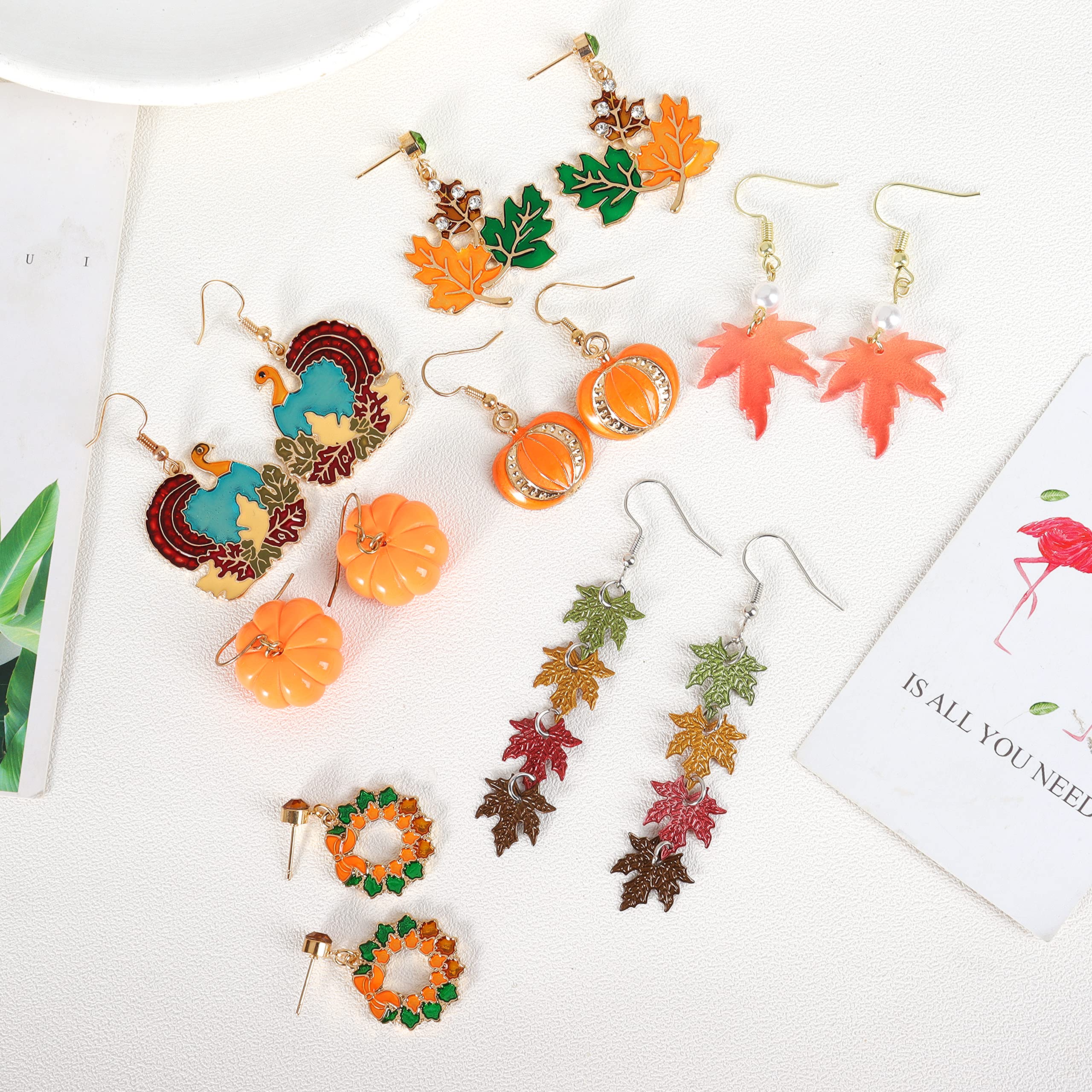 Candy Corn Earrings for Women - Thanksgiving Pumpkin & Red Maple Leaf Dangle Earrings - Fall Holiday Jewelry Gifts for Friends & Family - Perfect for Thanksgiving Parties & Autumn Festivals