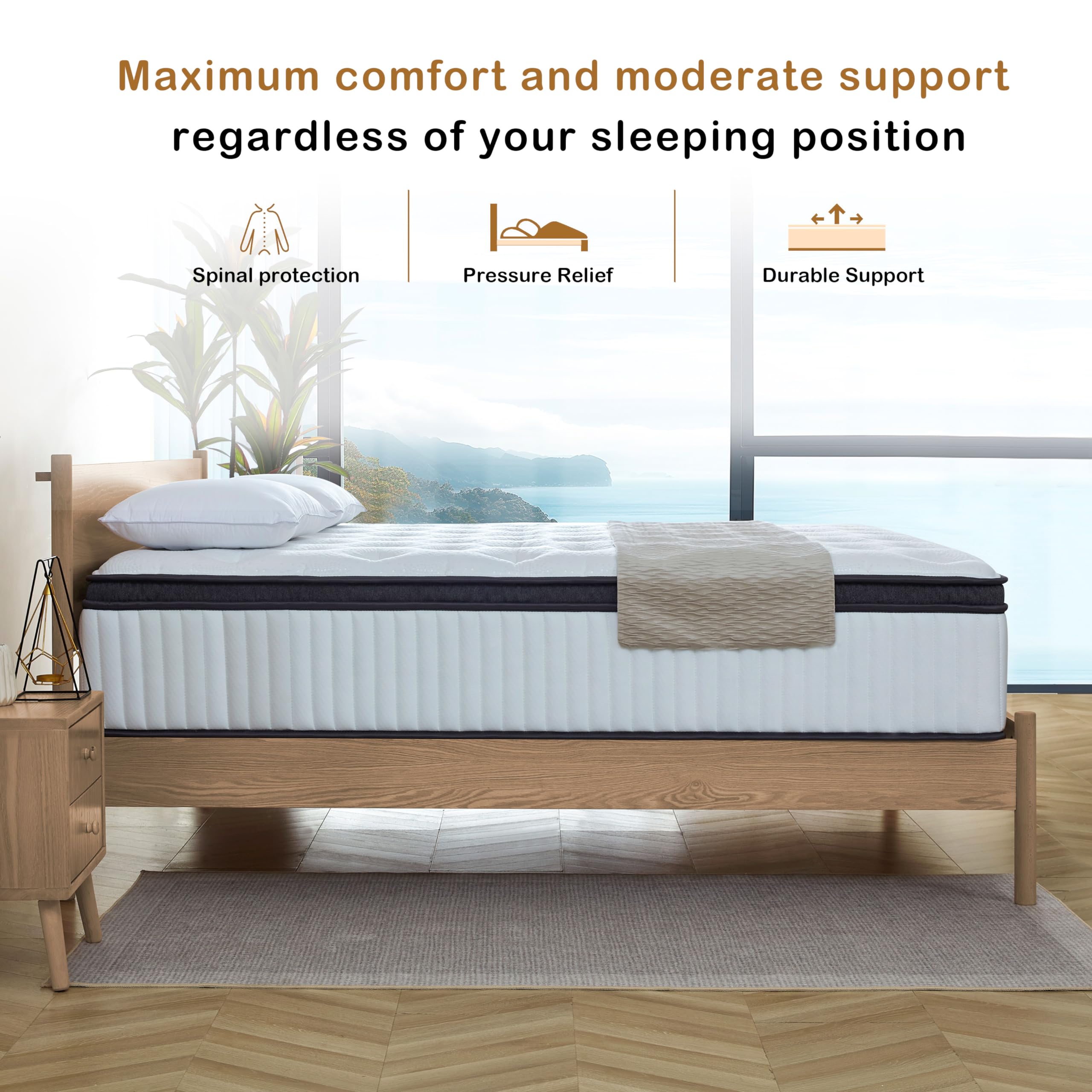 10 Inch Hybrid Memory Foam Queen Mattress - Firm Support & Pressure Relief, Bed in a Box - Perfect for Back Pain Relief, Guest Rooms & Master Bedrooms