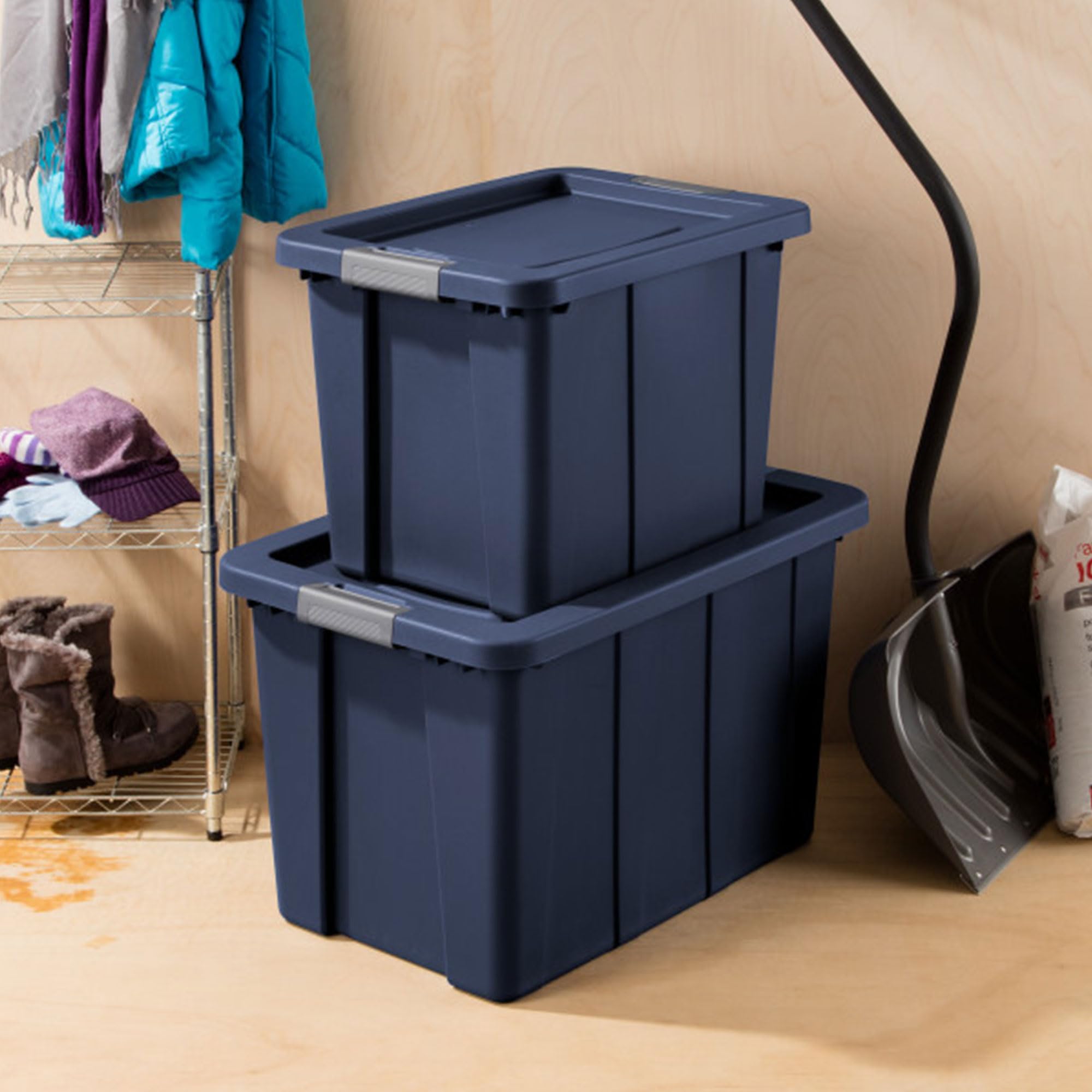 Sterilite 12-Pack 30 Gallon Heavy Duty Storage Bins with Lids - Durable Tuff1 Totes in Dark Indigo for Home Organization, Garage Storage & Moving Supplies