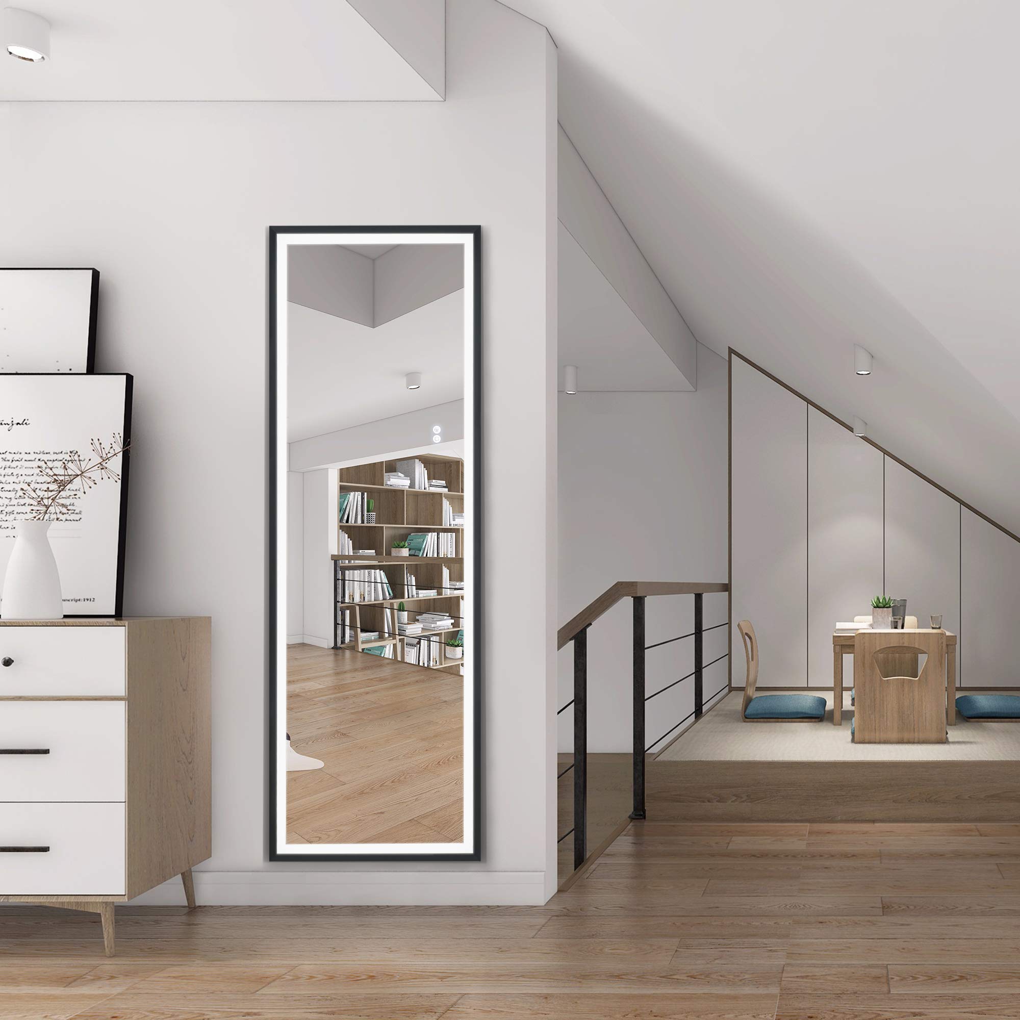 LED Full Length Mirror with Lights - Wall Mounted & Floor Standing Dressing Mirror for Makeup, Bathroom, Bedroom, Living Room - Touch Dimmer Switch | Vanity, Home Decor & Selfie Mirror