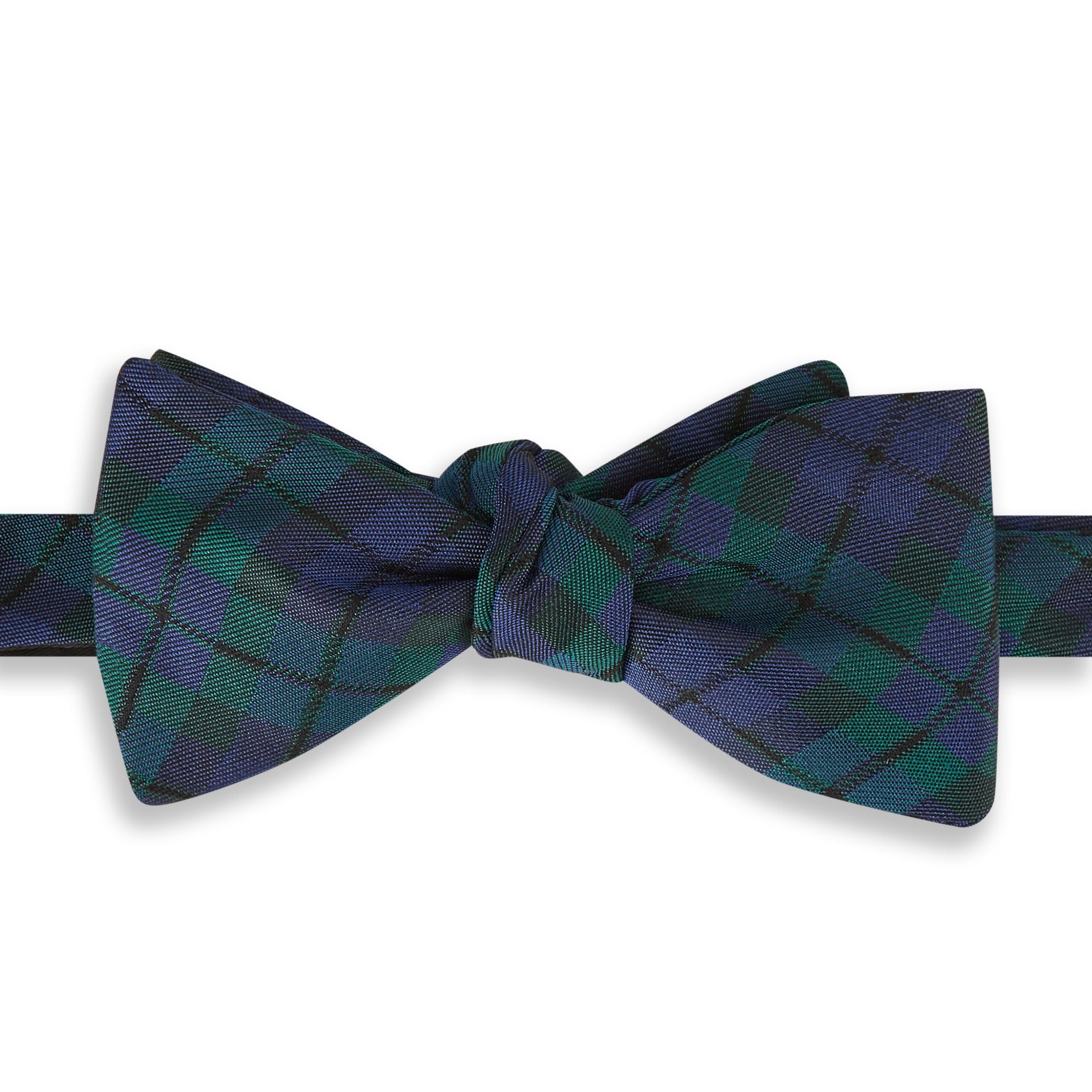 Elegant Navy and Green Checkered Woven Silk Self-Tie Bow Tie for Men | Formal Wedding, Prom, Party & Business Attire Accessories