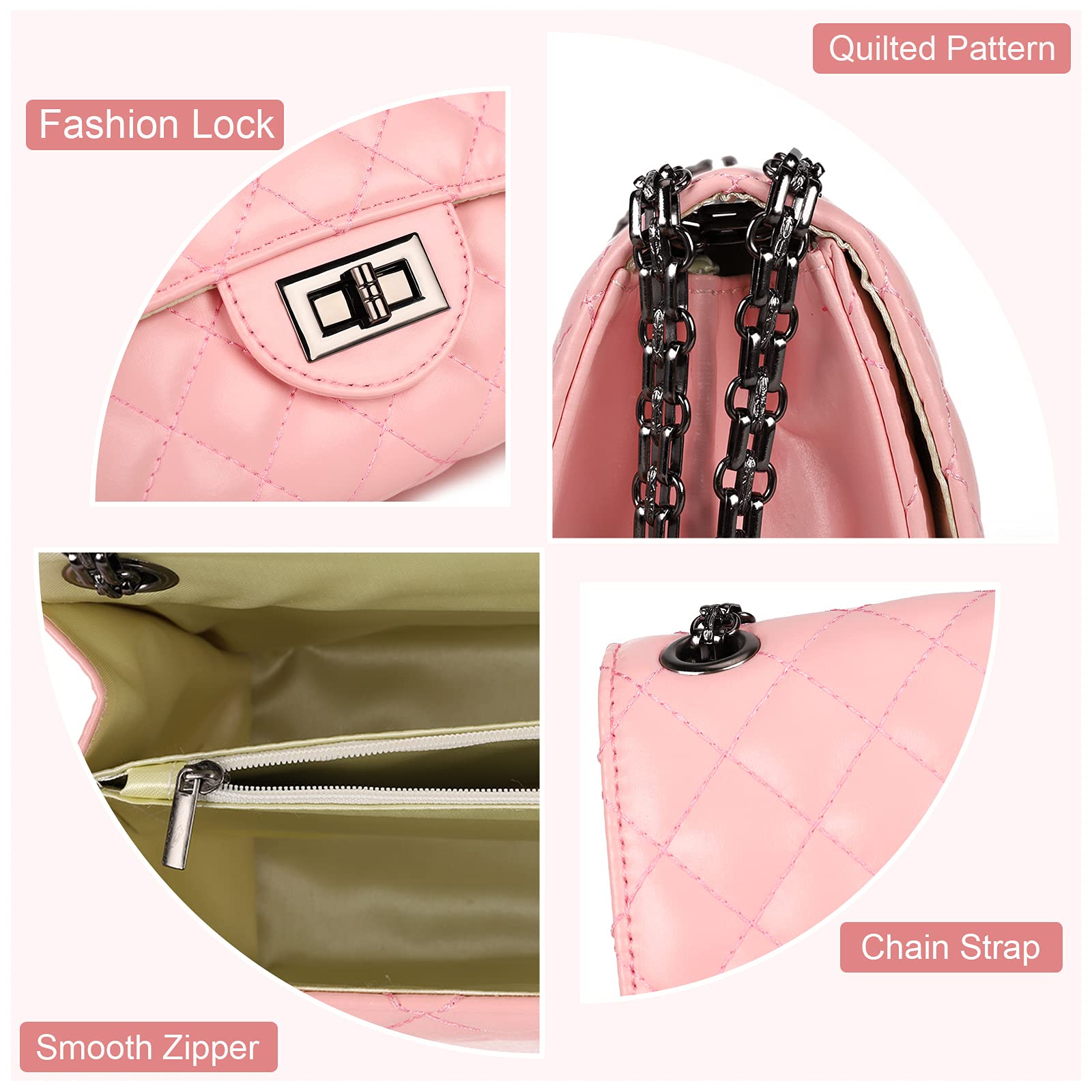 Gladdon Quilted Crossbody Purse for Women - Fashionable Shoulder Bag with Chain Strap | Designer Handbag for Daily Use, Shopping & Date Nights
