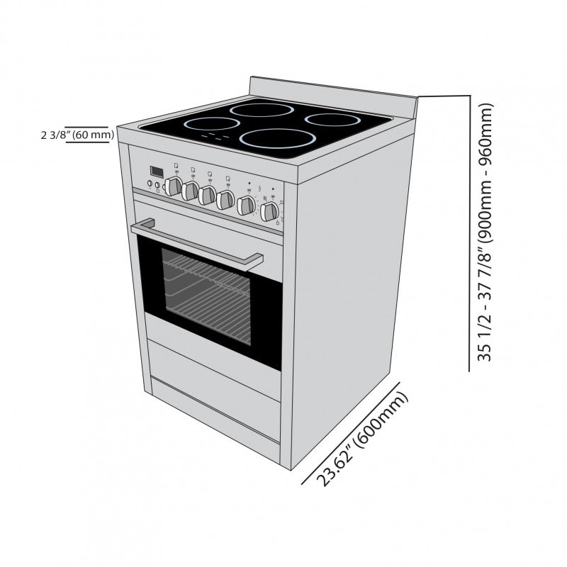 Premium 24-Inch Vitroceramic Freestanding Range with Convection Oven - Perfect for Baking, Roasting & Family Cooking in Modern Kitchens