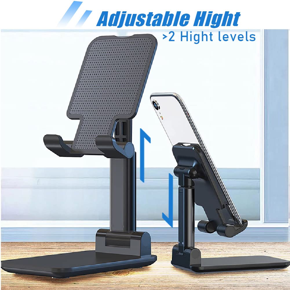 2 Pack Adjustable Phone Stand for Desk - Foldable & Height Adjustable Universal Smartphone Holder Compatible with iPhone, Samsung, iPad Under 8