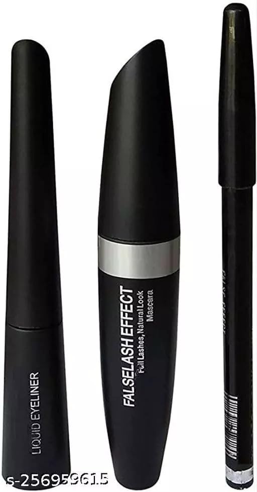 ZemGlam 3-in-1 Waterproof Eyeliner, Eyebrow Pencil & Mascara Set - Black | Long Lasting Smudge Proof Makeup Kit for Girls | Perfect for Daily Use, Parties & Special Occasions